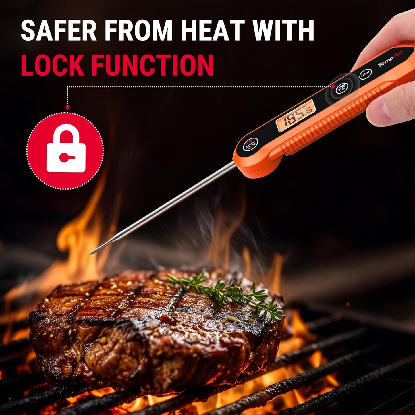 TempPro Digital Instant Read Meat Thermometer - Waterproof Kitchen Tool with Calibration & Backlight