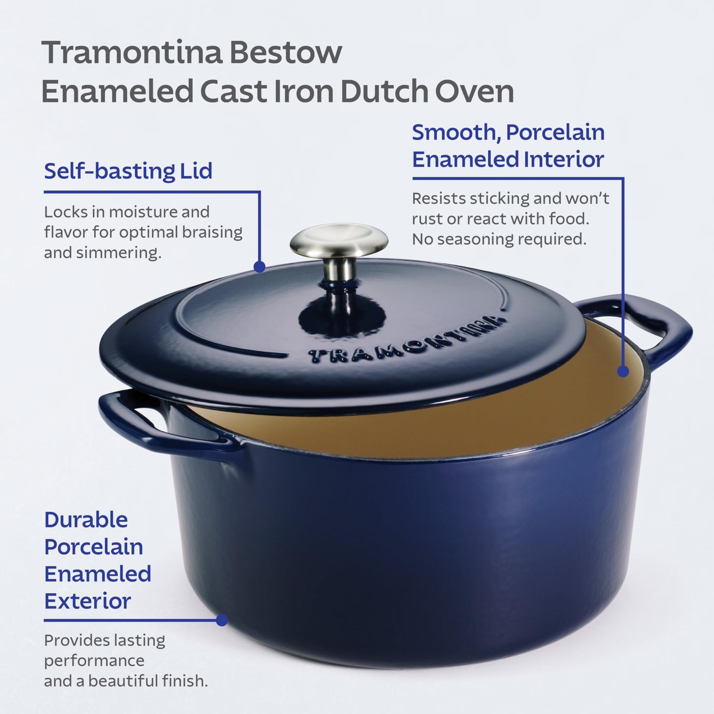 Tramontina Bestow Enameled Cast Iron Dutch Oven Pot with Lid, Round 5.5-quart, Latte with Gold Knob