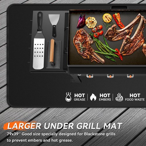 Blackstone Large Under Grill Mat - Double-Sided Fireproof & Waterproof | 79x39 Inches BBQ Protection