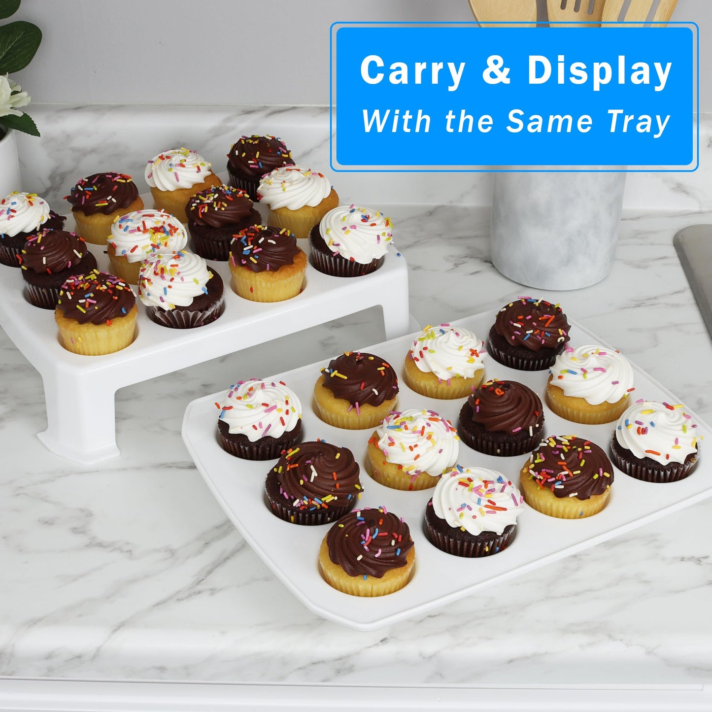 Extra Tall Cupcake Carrier 24 Count, 24 Cupcake Holder with Lid -Spacious 3.5” Tall Tiers Accommodate 24 Tall Frosted Cupcakes, Won't Smush! Cupcakes Containers Muffin Storage Container/Muffin Holder