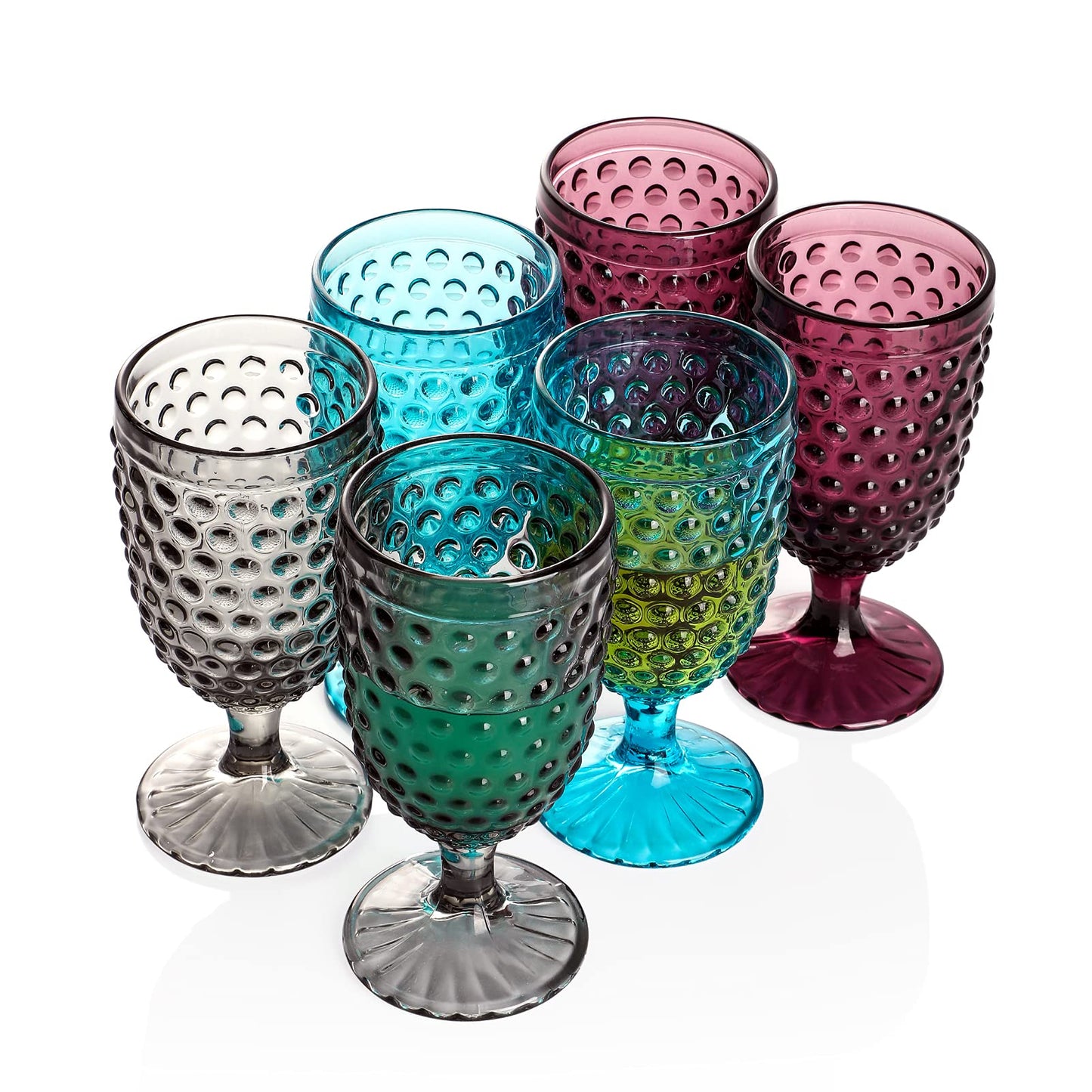 EVEREST GLOBAL Hobnail Beverage Glass Goblet set of 6, 13 oz Hobnail Drinking Glasses Perfect for Dinner Table Parties Bars and Weddings