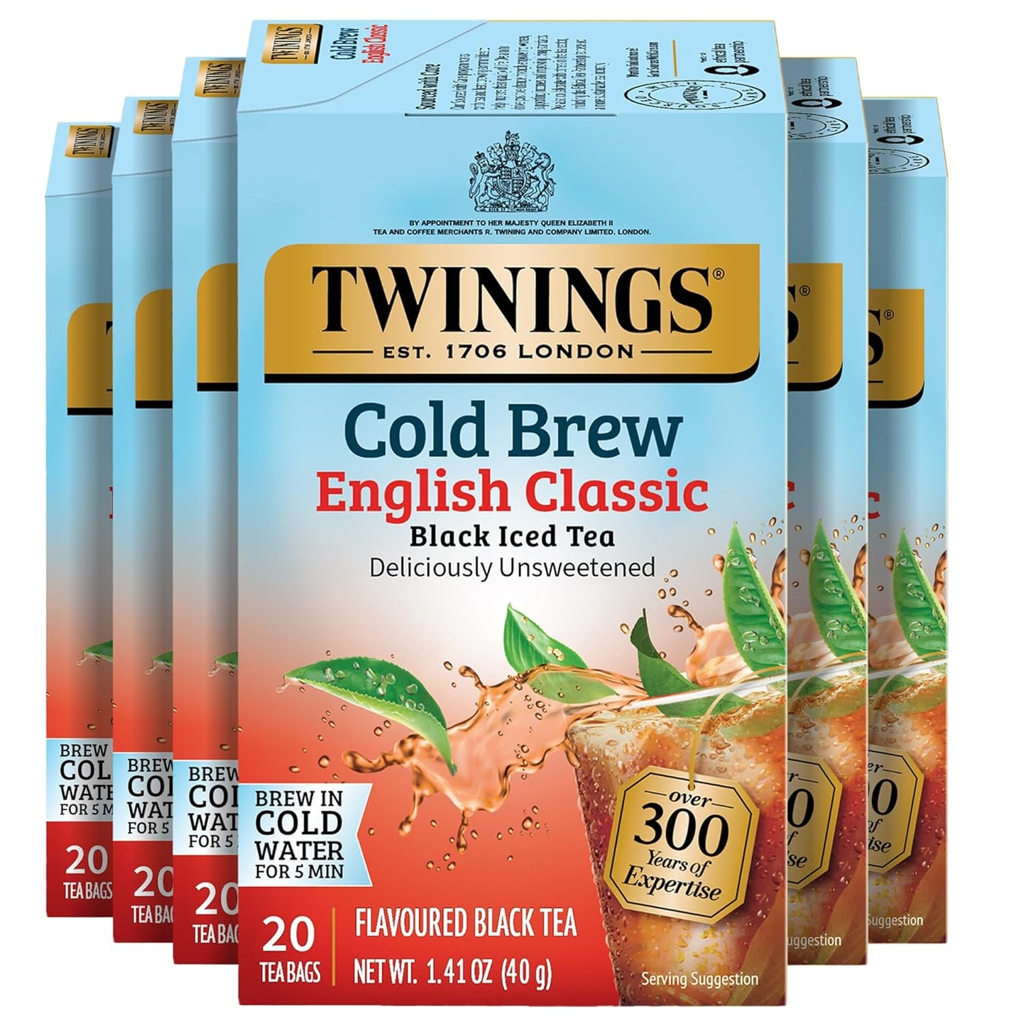 Twinings Cold Brew Iced Tea Bags - Unsweetened Black Tea, Caffeinated | 20 Count (Pack of 6)
