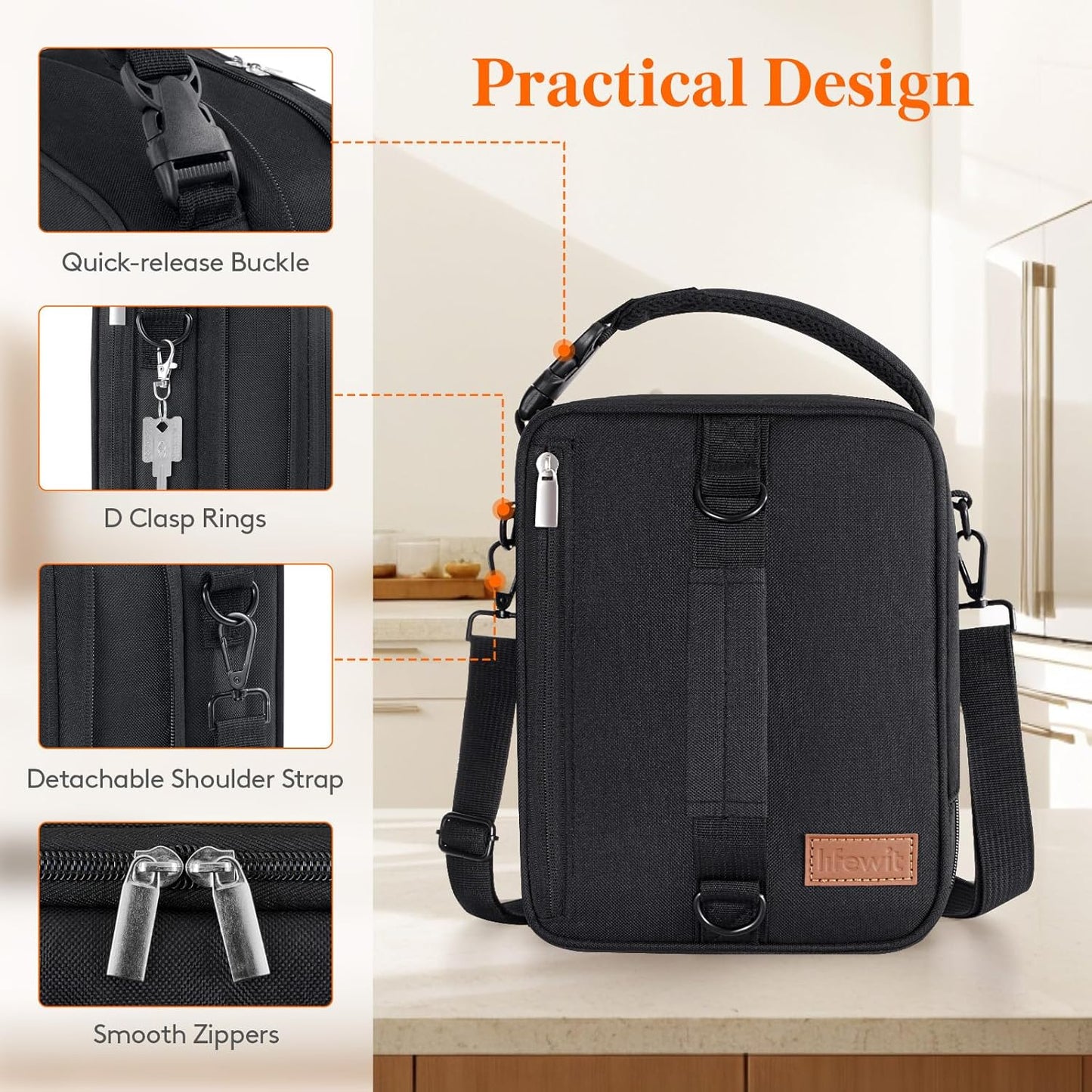 Lifewit Insulated Lunch Box - Expandable Cooler Bag with Ice Packs & Shoulder Straps | 8.2L Black