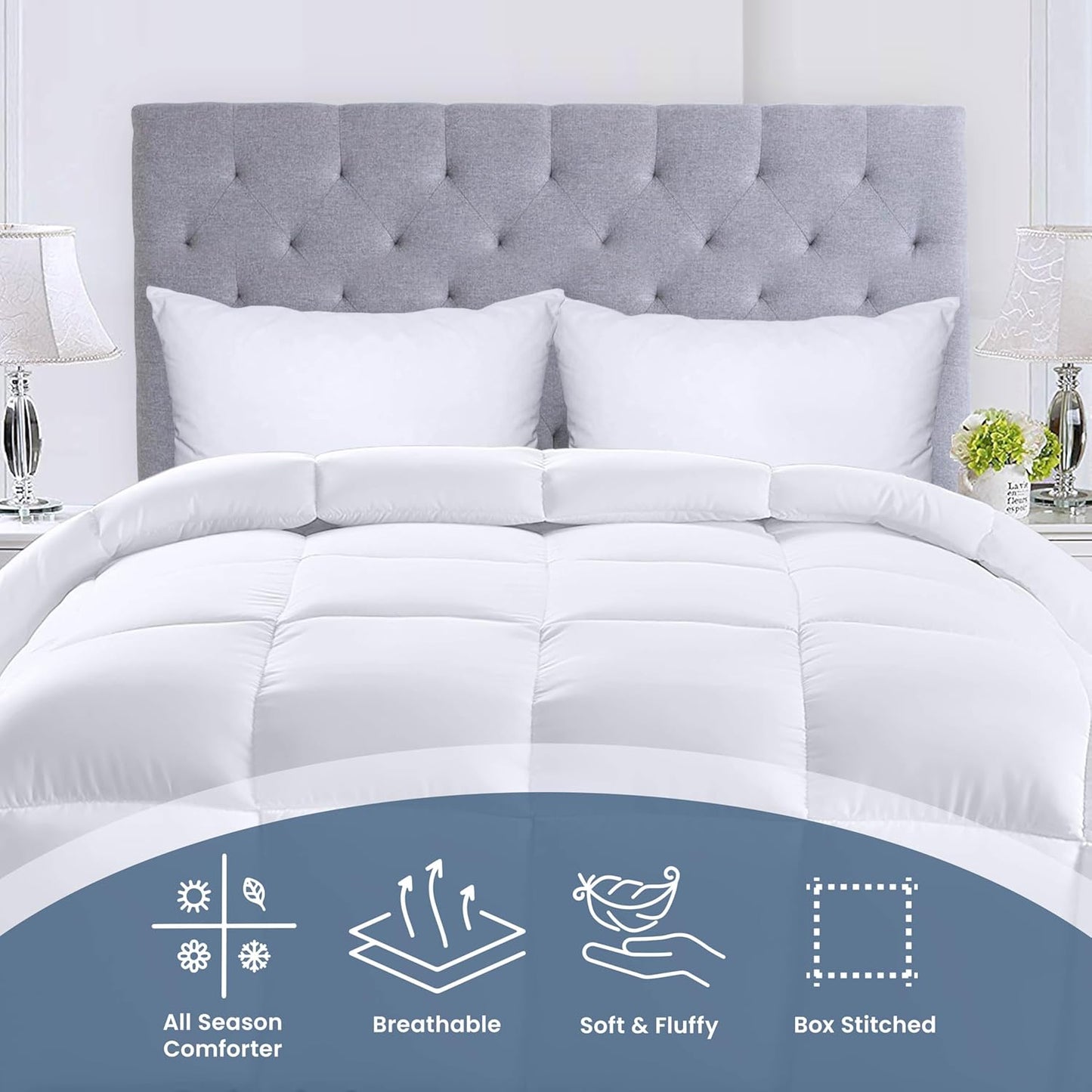 Utopia Bedding Queen Comforter - All Season Down Alternative Duvet Insert, Machine Washable (White)