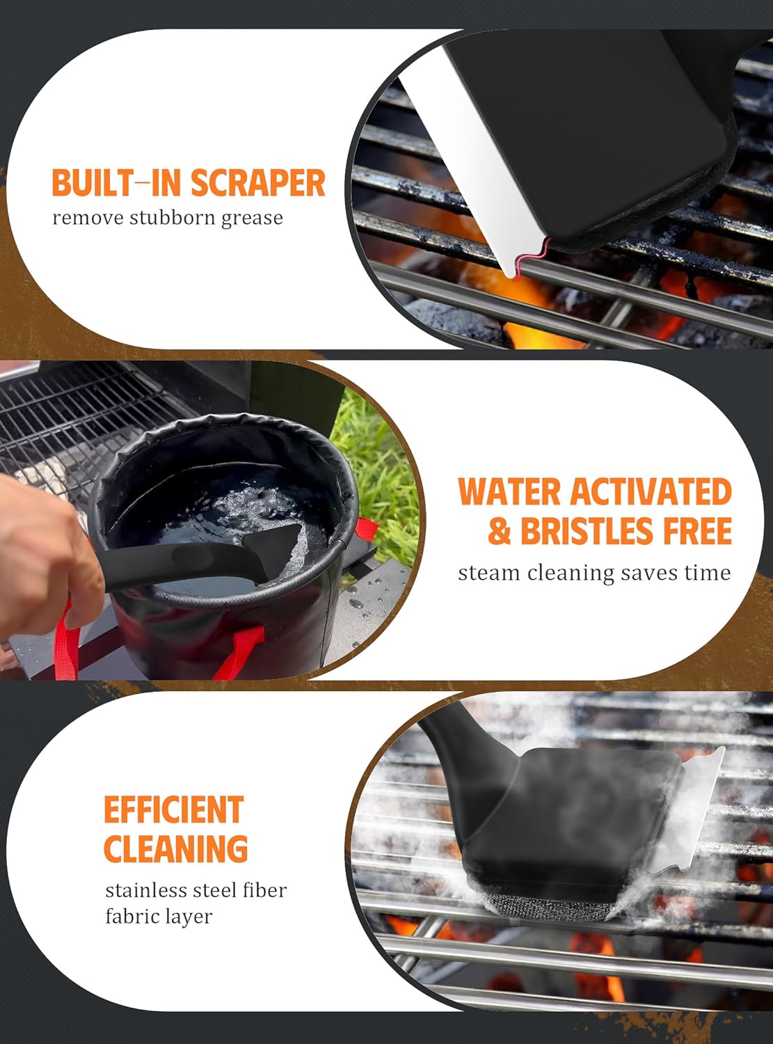 MEKER Grill Brush Replacement Pads - Ultra Safe Cleaning | 4-Pack Grill Cleaner Pads