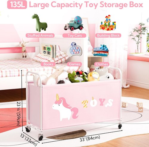 Granny Says Toy Box - Extra Large Kids Storage Chest with Wheels | 135L Pink Organizer for Toys