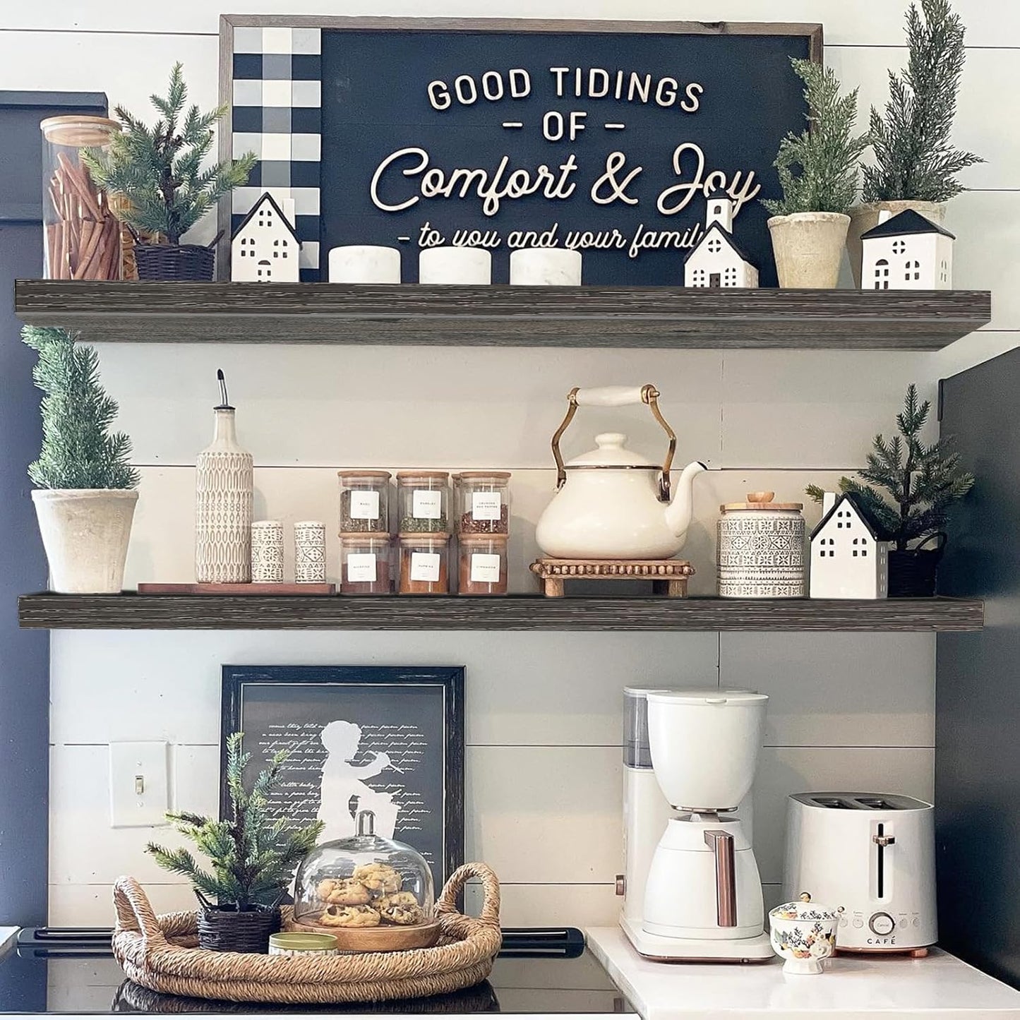 QEEIG Floating Shelves - Extra Long Wall Mounted Shelf for Home Decor | Set of 2, 47.2" x 9.3", Grey