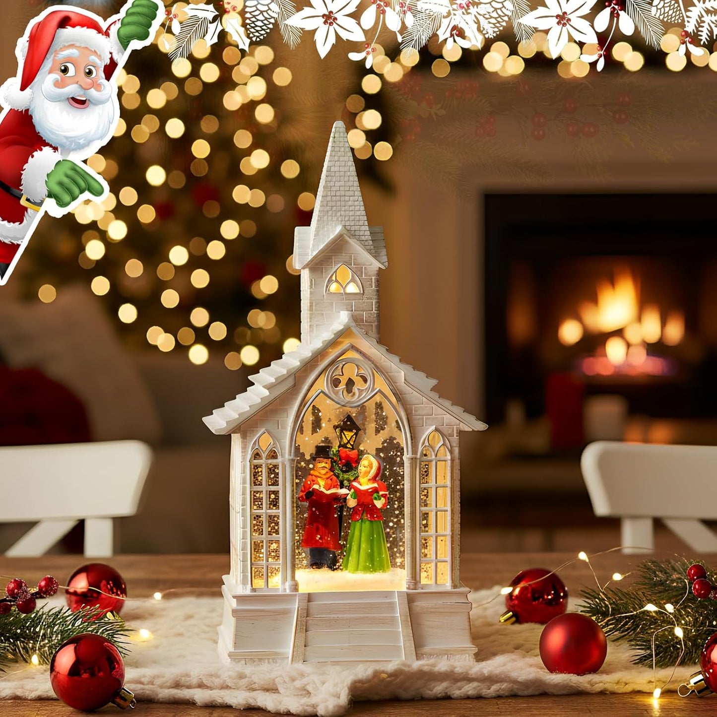 Skiennix Christmas Village Snow Globe - Church Choir Water Lantern with Silent Night Music | Holiday Gift for Family & Friends