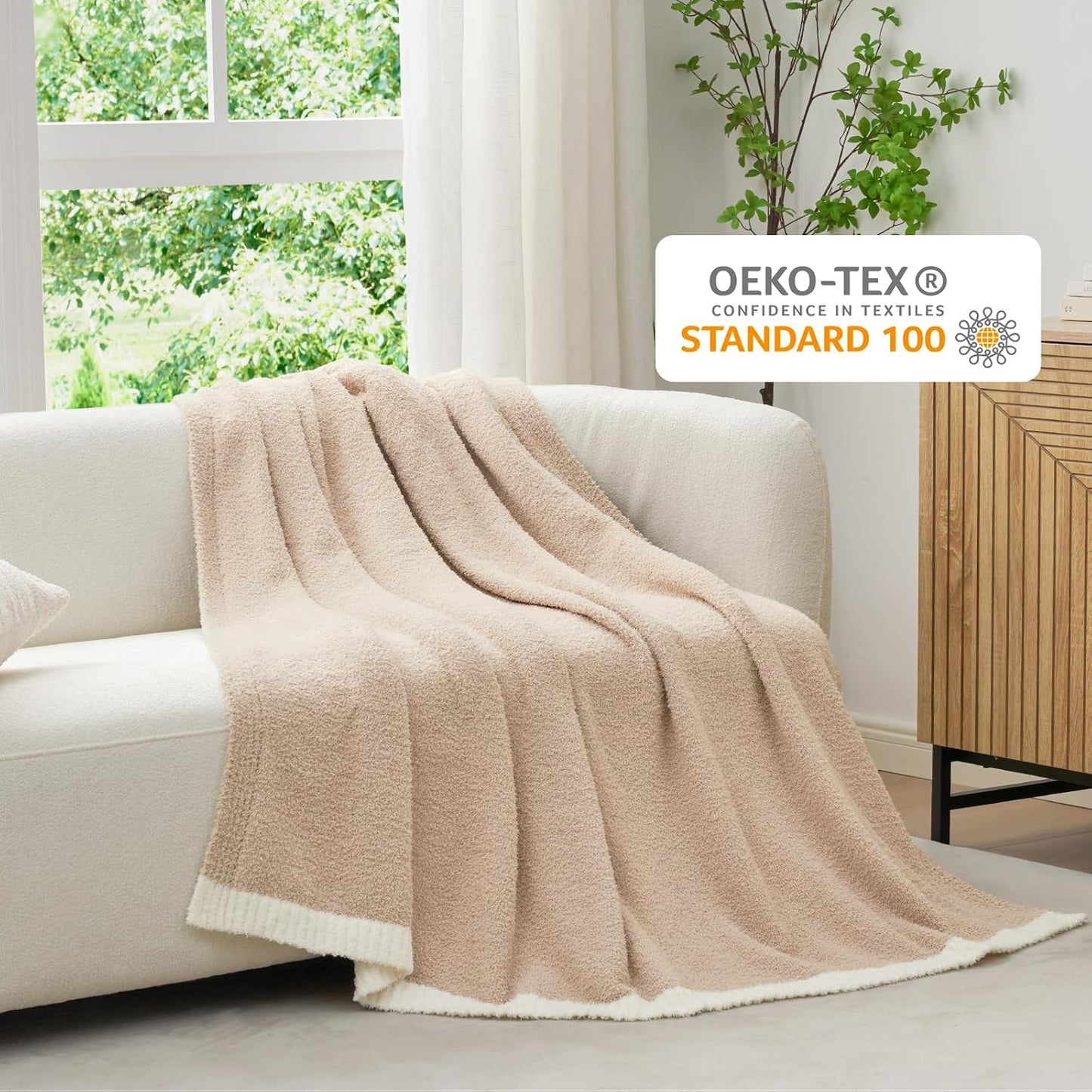 Snuggle Sac Ultra Soft Throw Blanket - Reversible Beige Microfiber | Cozy 50x60 Inches for Couch & Bed