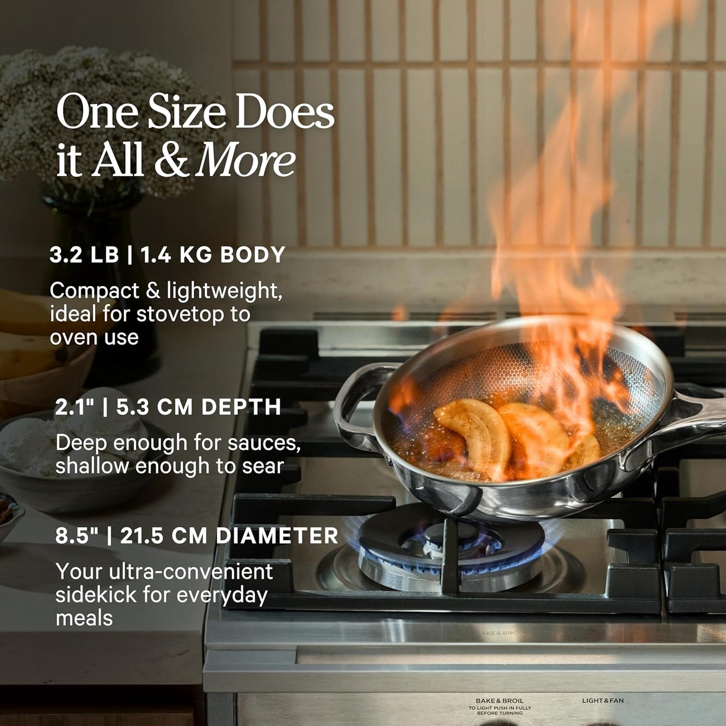 Our Place Mini Titanium Always Pan Pro - 8.5" PFAS-Free Nonstick Frying Pan with Spatula | Chef-Grade Tri-Ply Stainless Steel & Aluminum | Induction & Oven-Safe up to 1000°F | Chrome Finish
