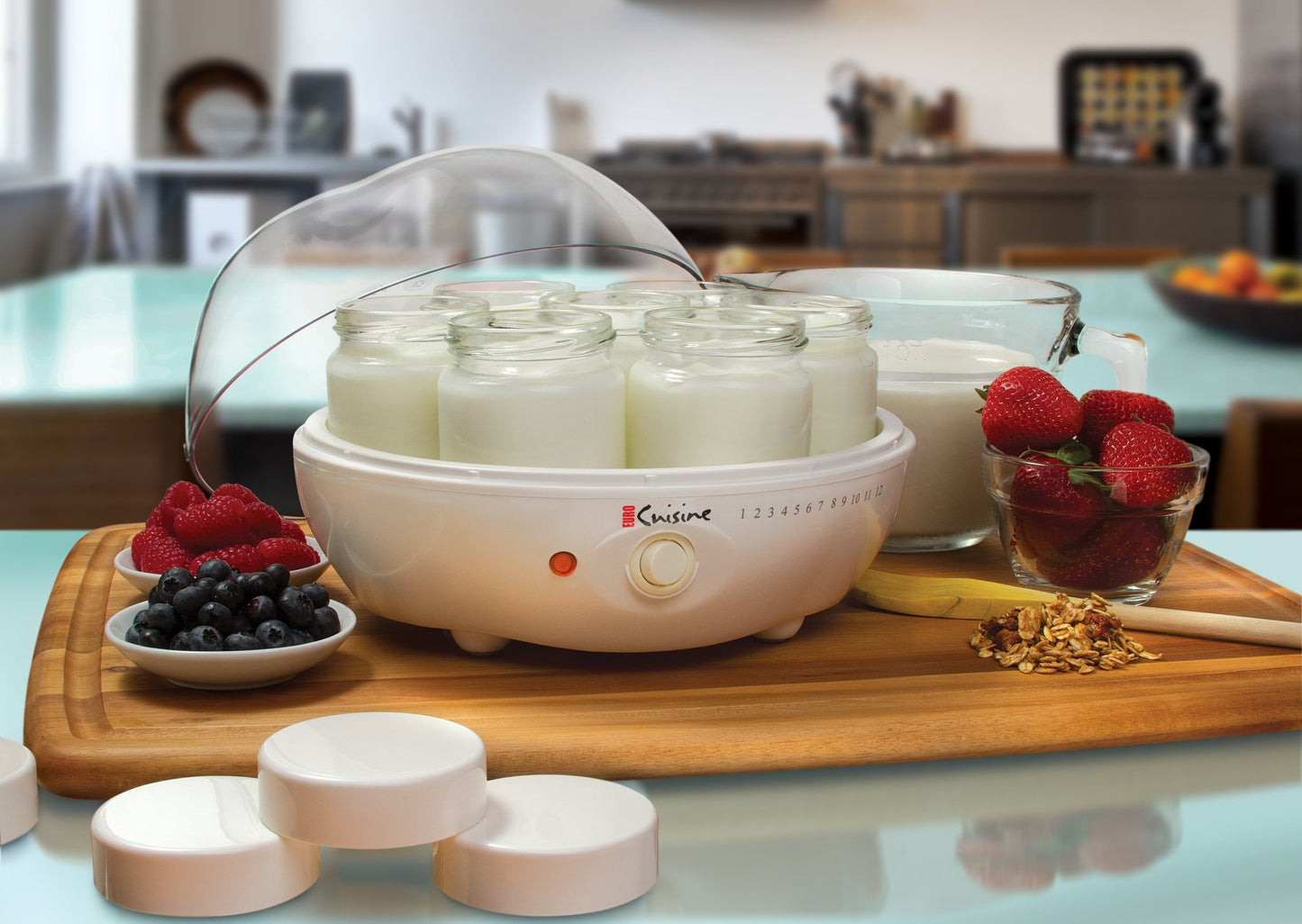 Euro Cuisine YM80 Electric Yogurt Maker Machine- Promote Gut Health with Probiotic Rich Homemade Yogurt -Home Yogurt Incubator with Glass Jars, White