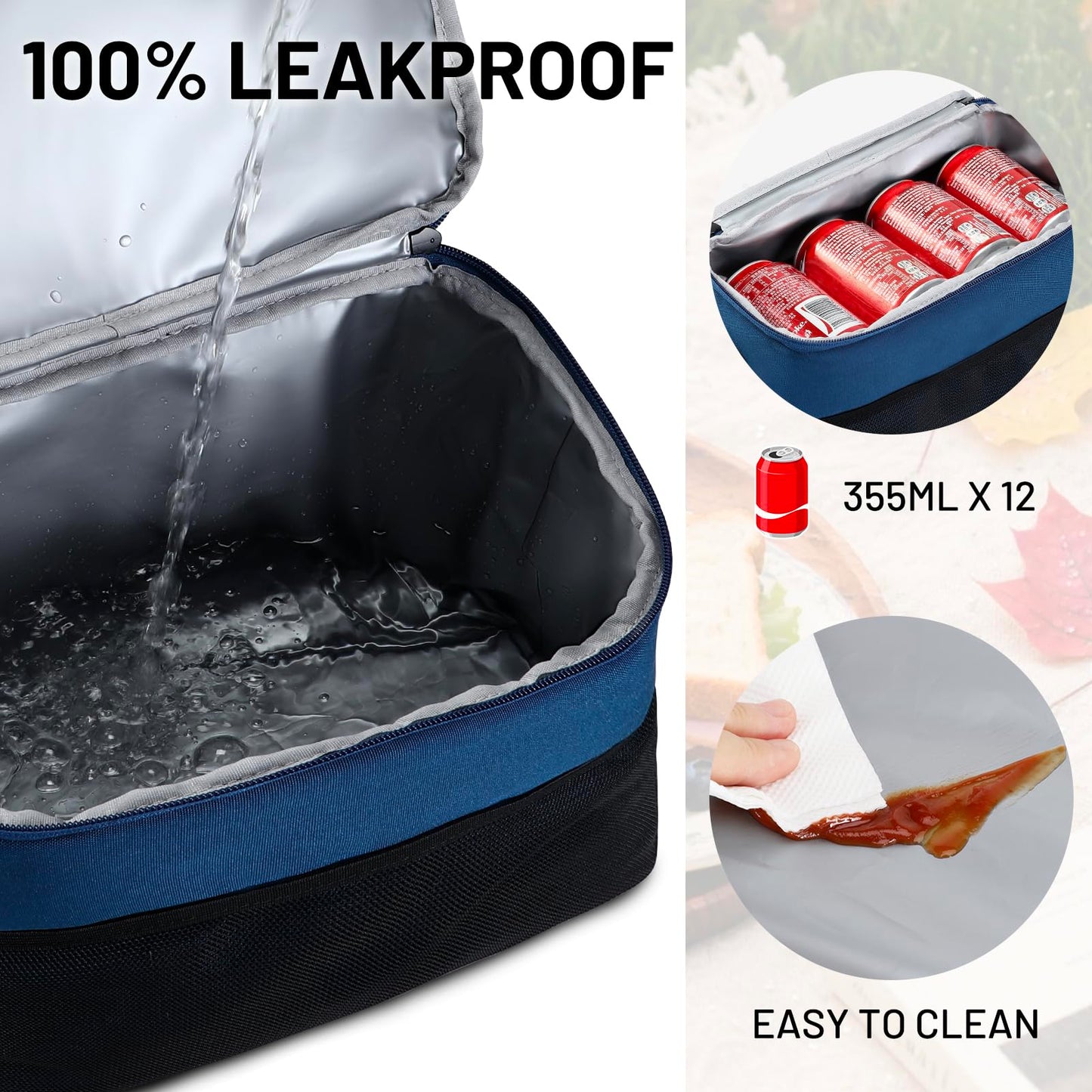 MIER Lunch Bag for Men Women Insulated Portable Lunch Box 12CAN Leakproof Cooler Bag with Shoulder Strap for Office Picnic School, Medium Navy