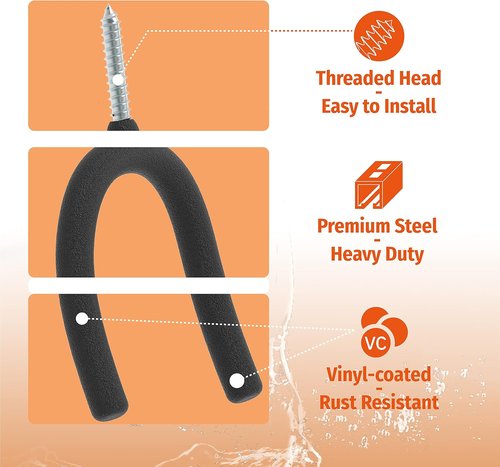 HUHOLE U Hooks Value Set - 16 Pack Vinyl Coated Steel Utility Hangers for Organizing Tools | Black