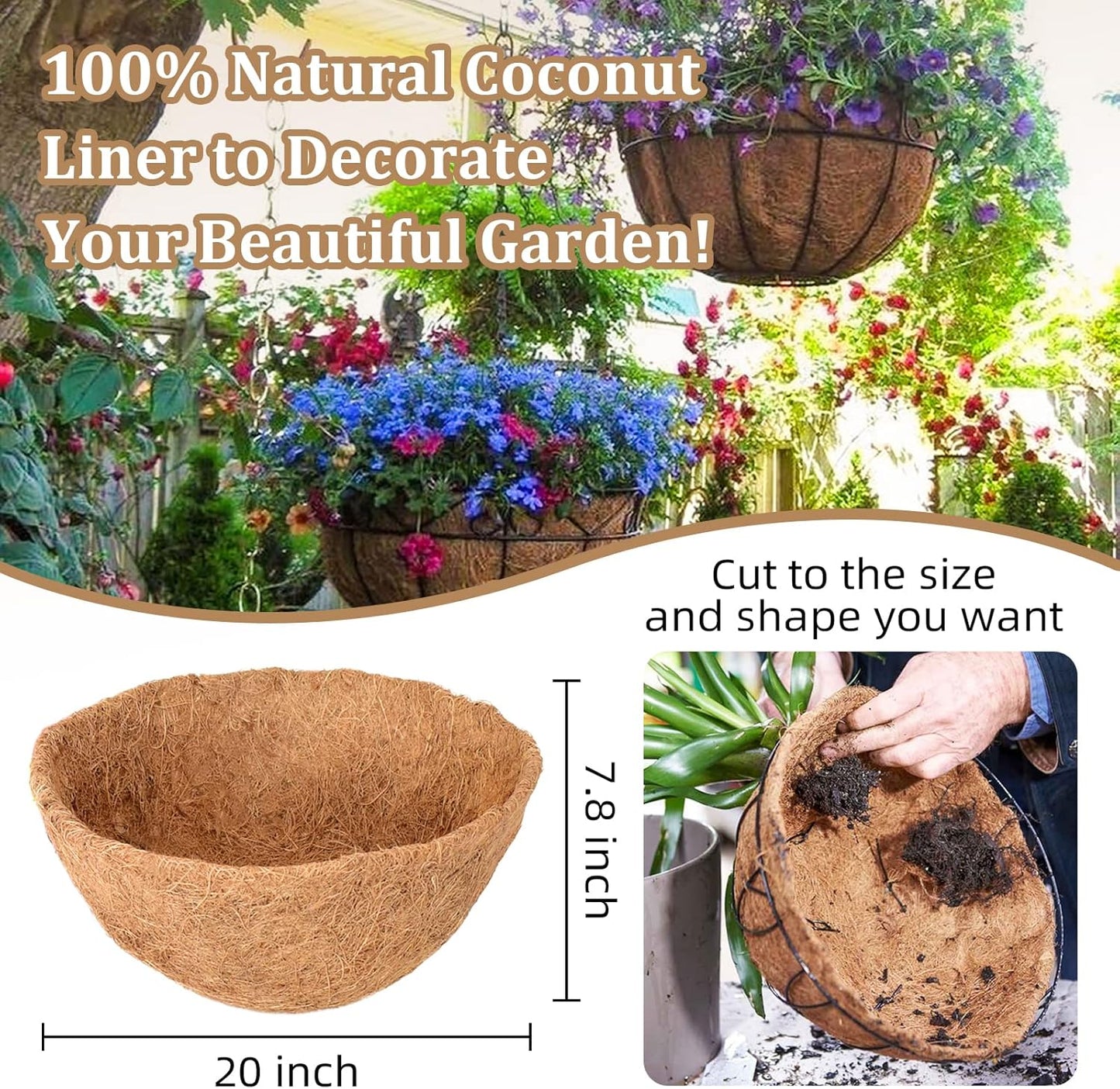 Legigo 20-Inch Coco Fiber Hanging Basket Liners - 100% Natural Round Replacement for Flowers & Vegetables