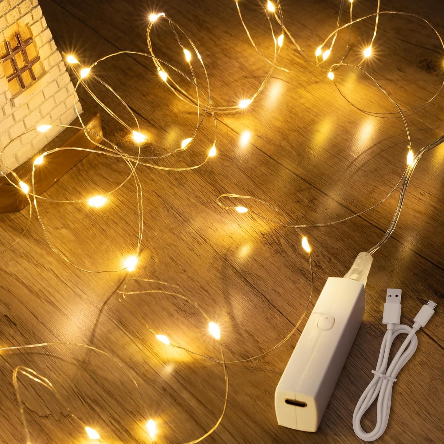 Lakumu LED Fairy Lights - Rechargeable Twinkle String Lights with Timer | 5M/16FT Warm White for Bedroom & Decor