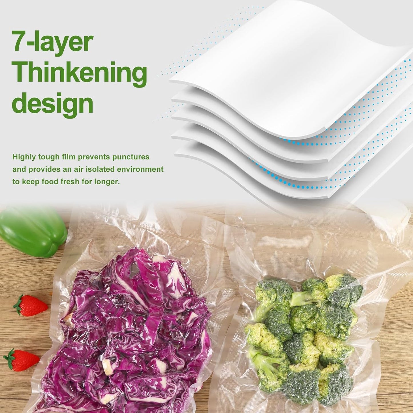 Moretoes Vacuum Sealer Bags - 6 Rolls of 11" x 20' BPA-Free Food Storage Bags for Sous Vide & Meal Prep