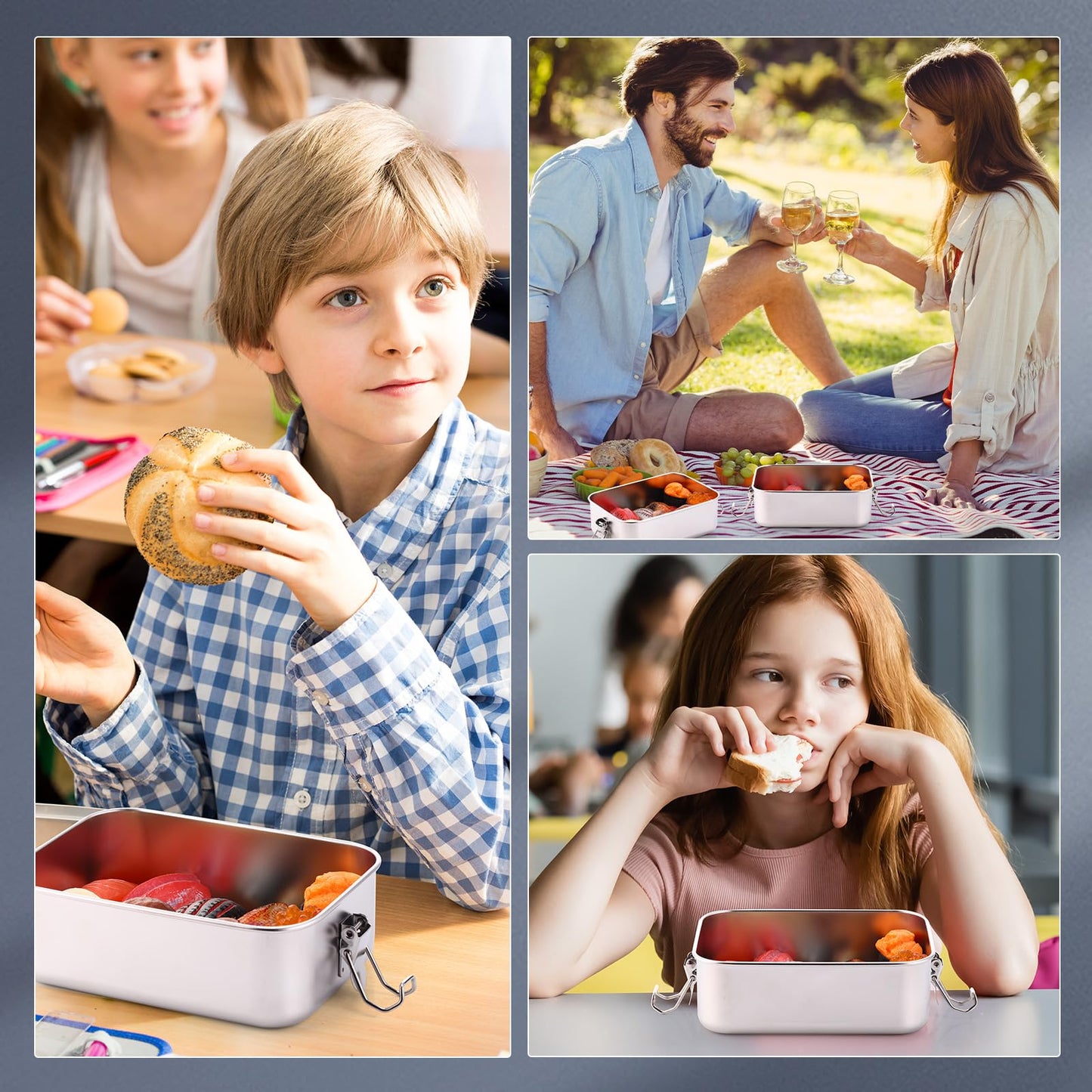 Umigy 4 Pcs Stainless Steel Food Containers 1000 ml Metal Bento Lunch Box Stainless Steel Food Storage Containers, Lockable Clips to Leak Proof, Reusable Dishwasher Snack Boxes for Work