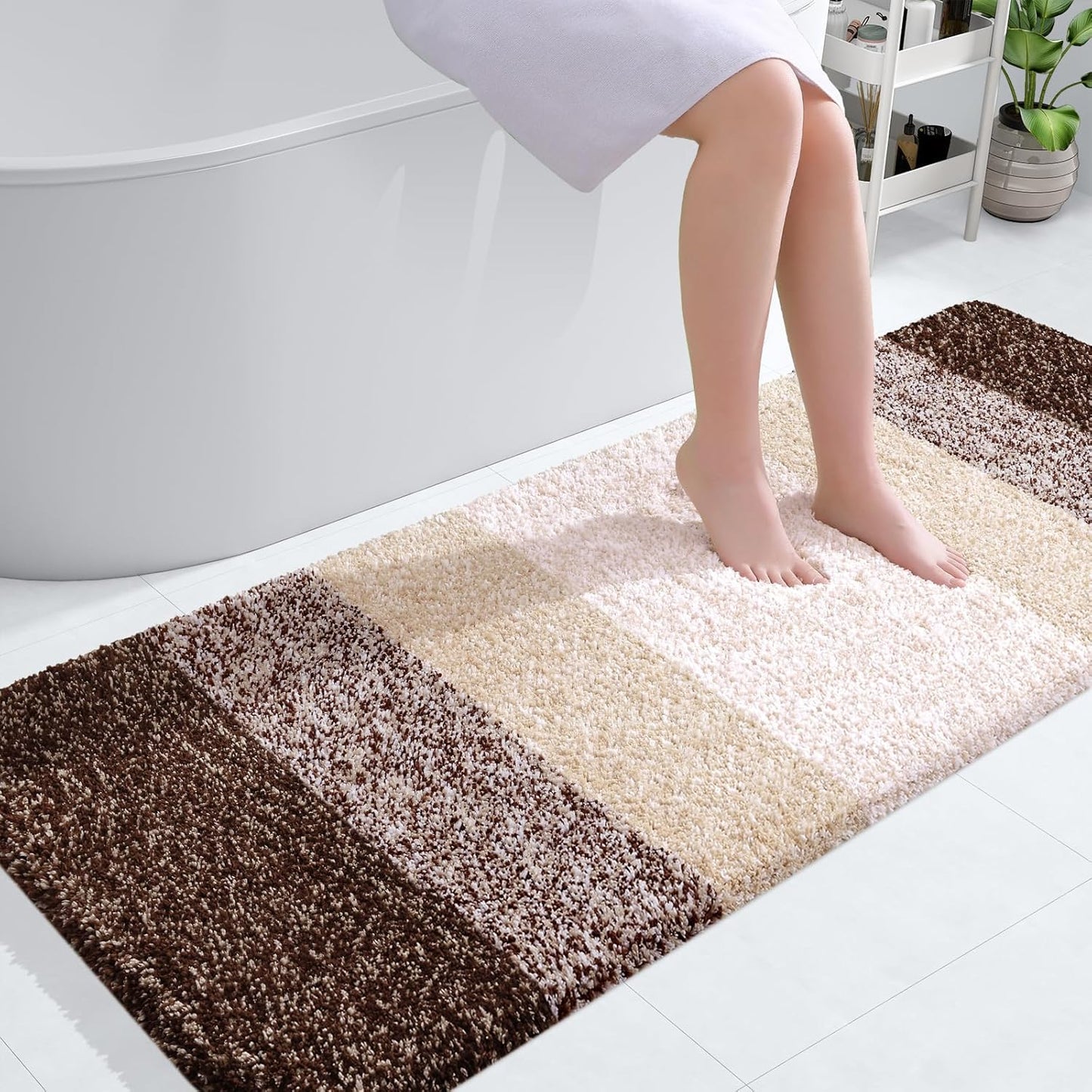 OLANLY Large Bathroom Rugs - Extra Soft Microfiber Mat 54x24 | Quick Dry, Machine Washable, Rubber Backing, Brown