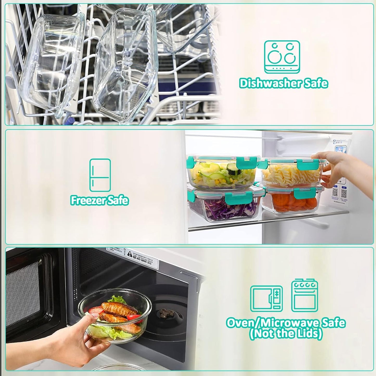 MCIRCO Glass Meal Prep Containers - Airtight Food Storage with Snap Locking Lids | 10-Pack, Green