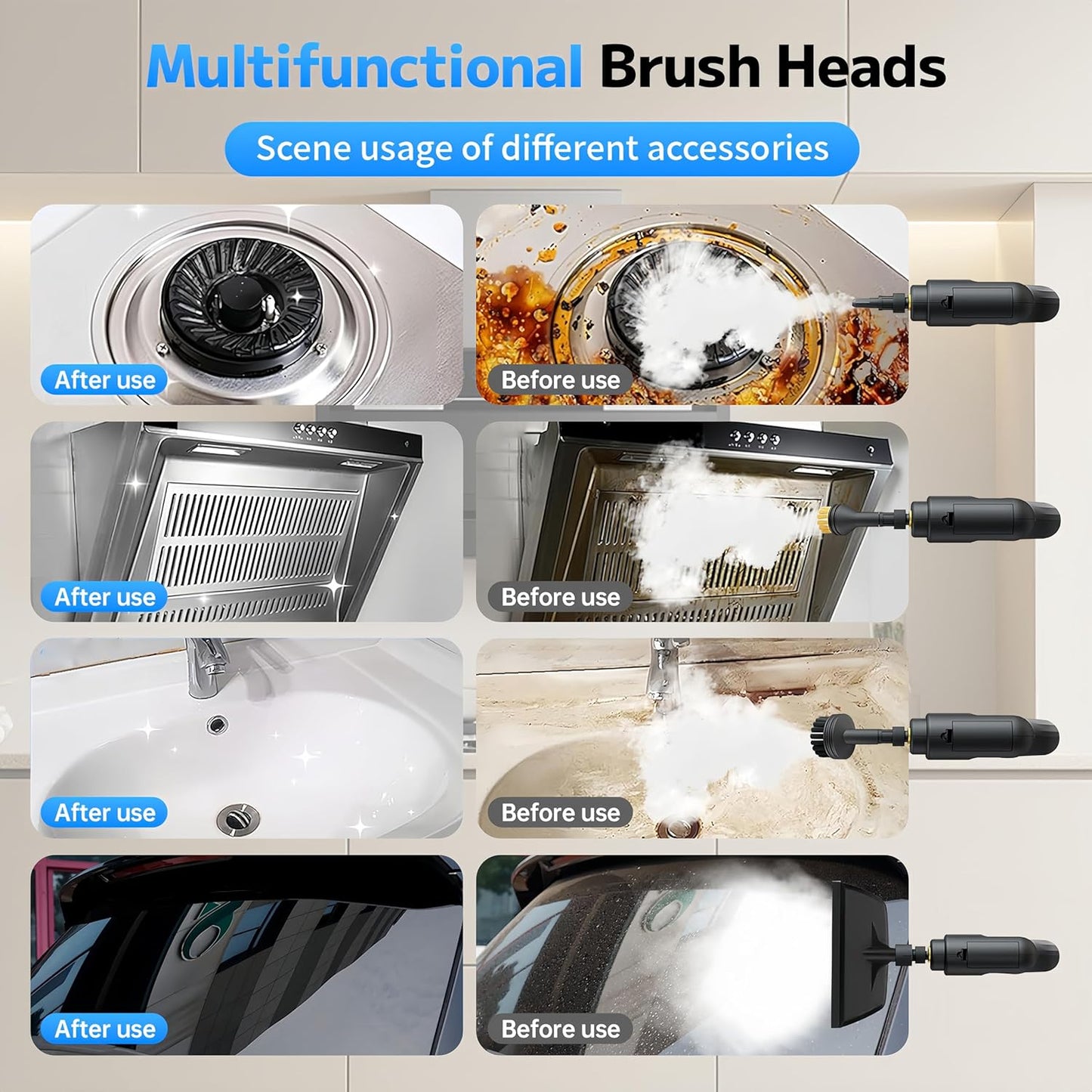 Pressurized Handheld Steam Cleaner - 2500W, 54oz Capacity, 3-Level Adjustable Steam & 15 Accessories for Home & Auto