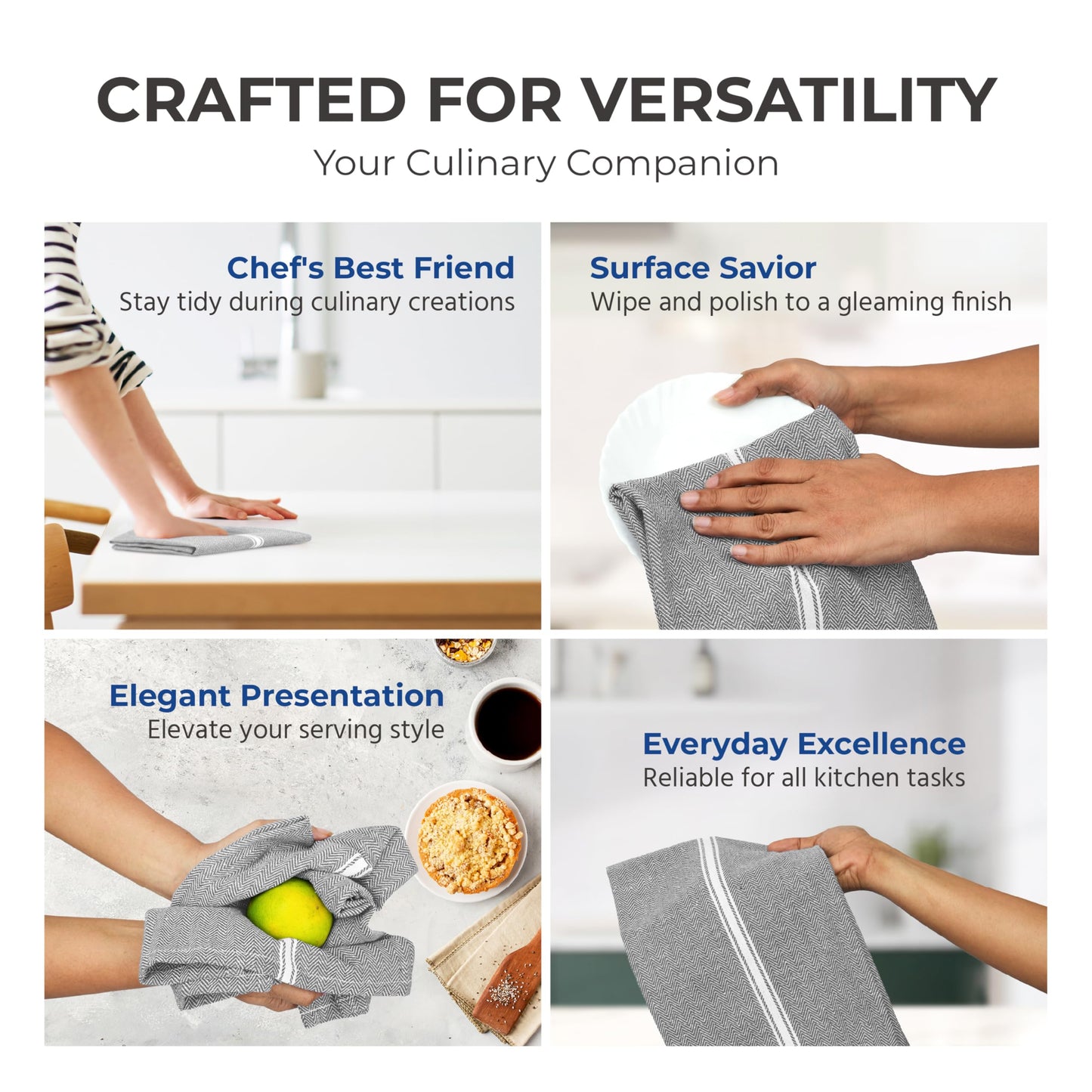 THREAD SPREAD Kitchen Towels Set - 100% Cotton Dish Towels for Kitchen - Pack of 12 Super Absorbent Hand Towel - Grey Tea Towel - Quick Dry & Soft Durable Dish Cloths - 15”x25”, Grey Chambray