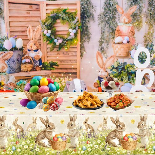 FUULOXE 4 Pcs Easter Plastic Tablecloth,54 x 108 Inch Disposable Religious Cross and Bunny Rectangle Table Cover for Indoor Outdoor Spring Easter Party Decorations