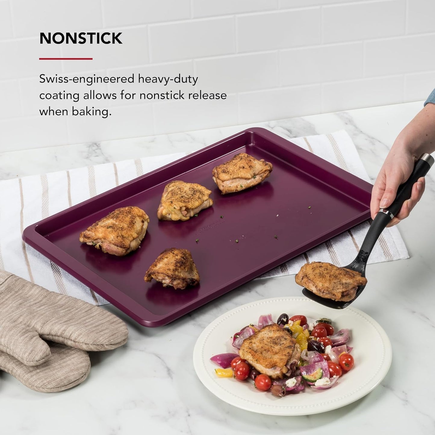 KitchenAid Nonstick Baking Sheet - 13x18in Aluminized Steel | Durable Beetroot Color