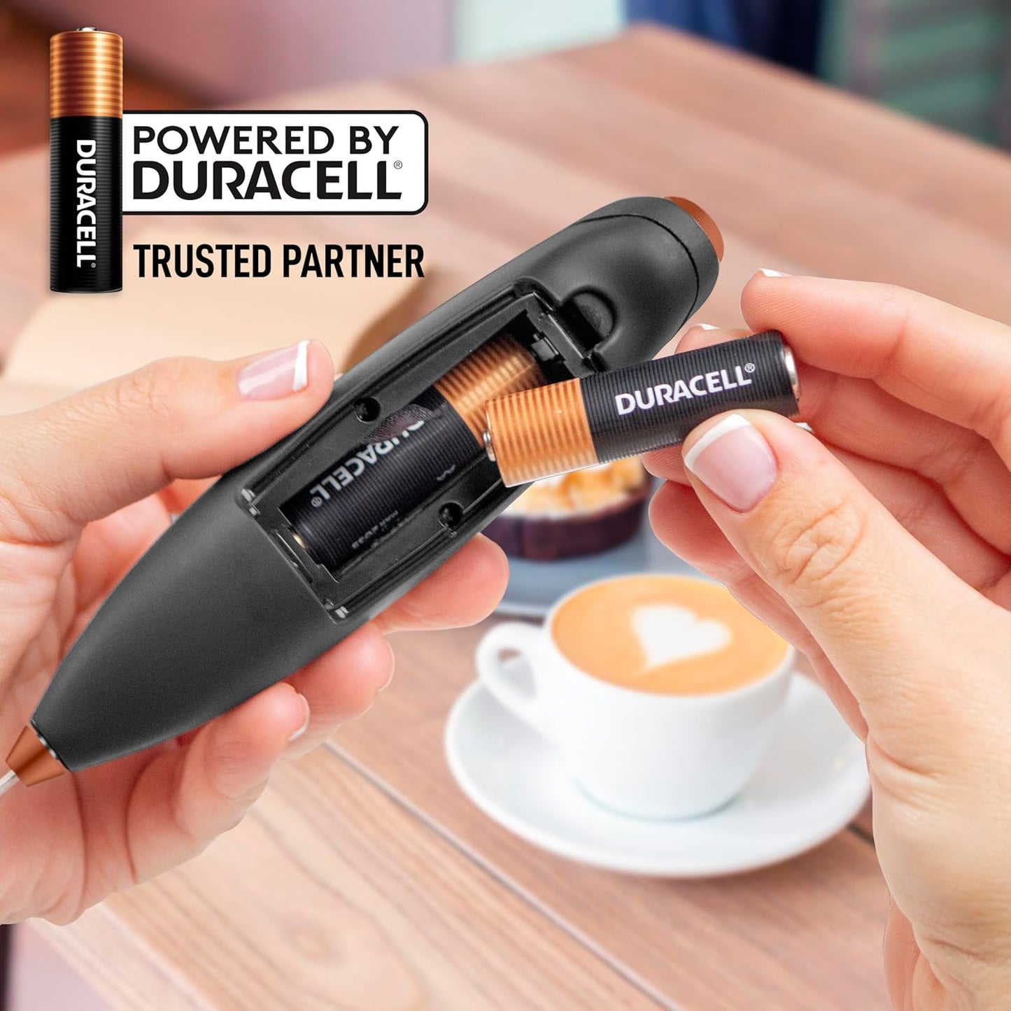 Zulay Kitchen Milk Frother Wand - Ultra-Fast Handheld Drink Mixer with 4 AA Batteries - Black Copper