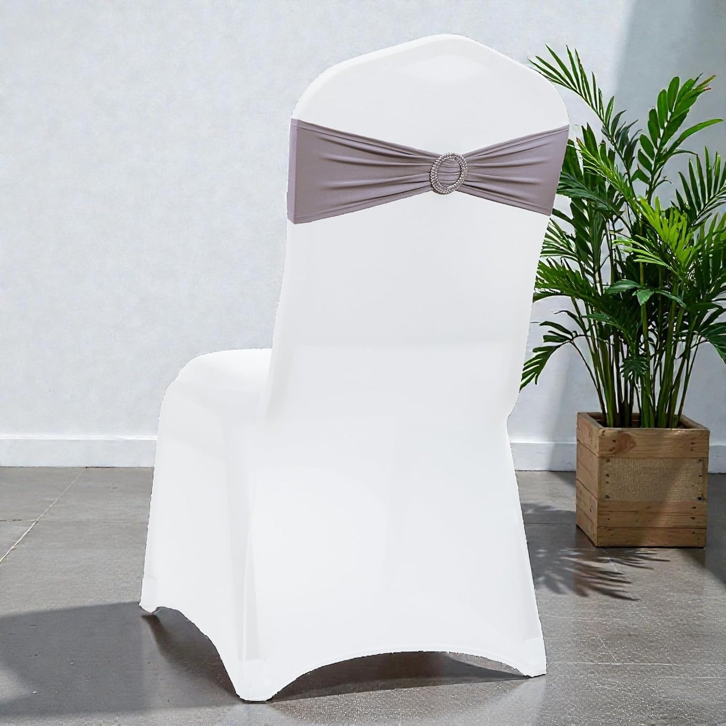 MDS Spandex Chair Sashes - Premium Stretch Covers with Buckle Slider for Weddings & Events | Silver Gray, Pack of 10