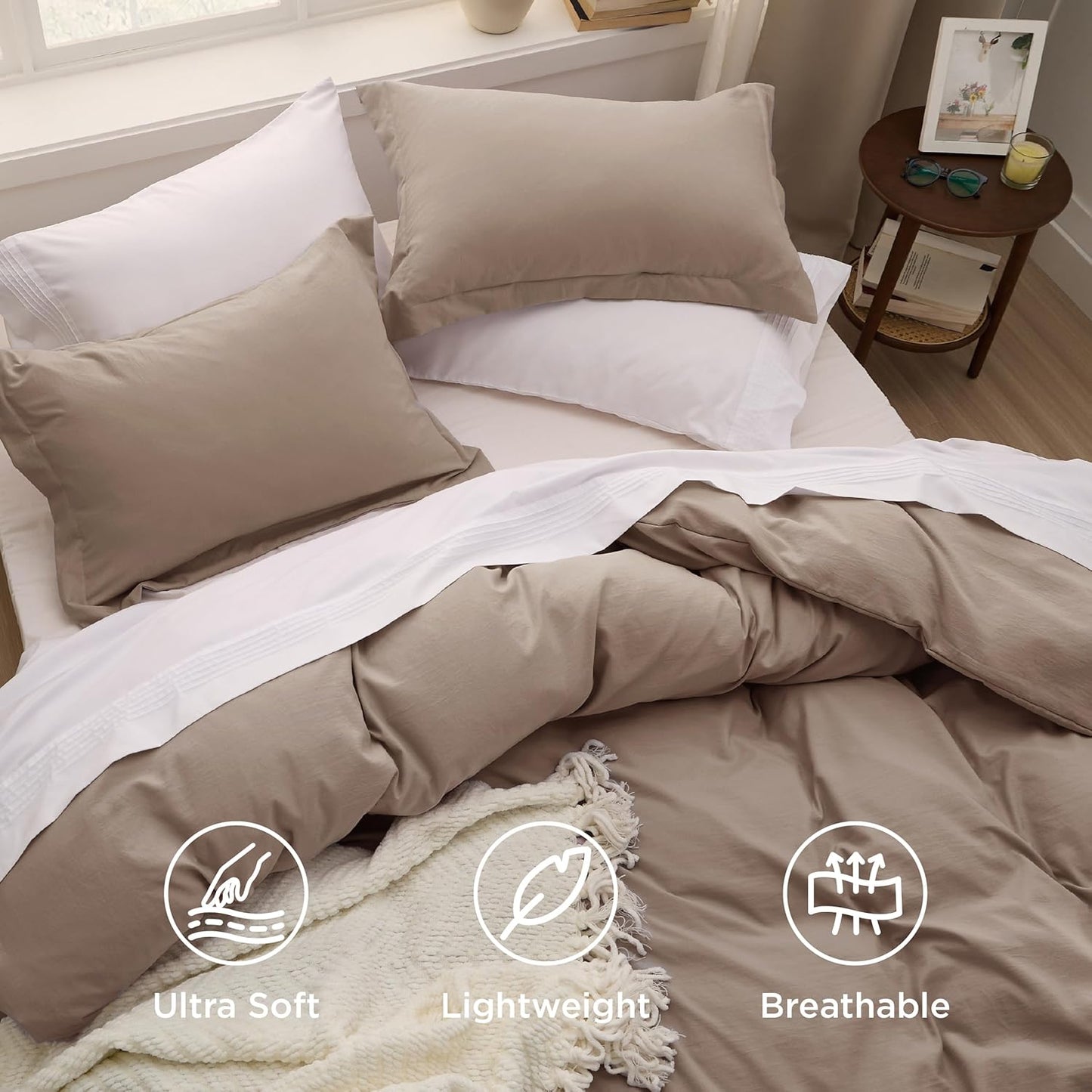 Bedsure Khaki Duvet Cover Set - Extra Soft King Size 3-Piece Bedding, 104x90 Inches with Zipper Closure & 2 Pillow Shams
