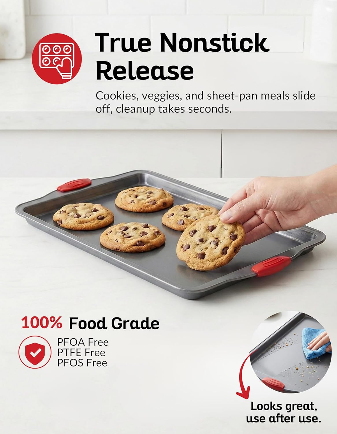Premium Nonstick Baking Sheet Pans - Set of 3 Heavy-Gauge Carbon Steel | Warp, Dent & Rust-Resistant for Exceptional Baking