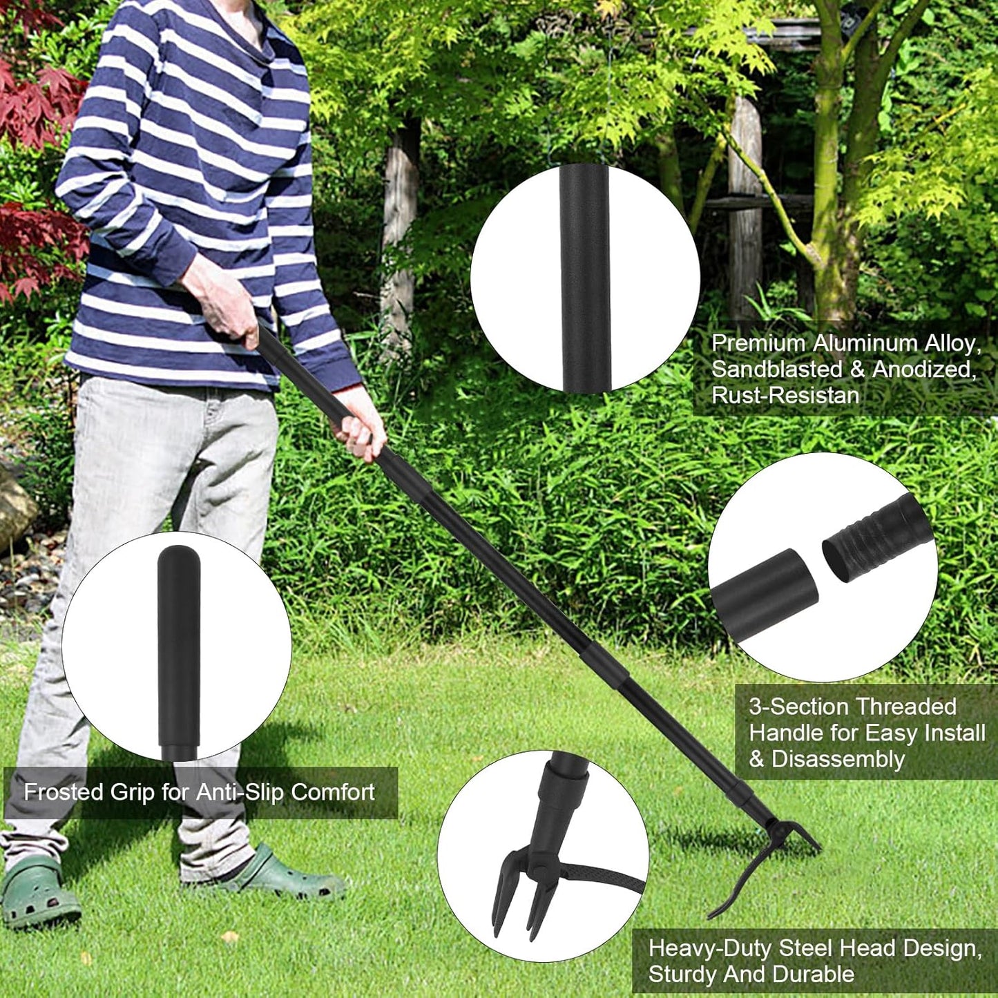 Stand Up Weed Puller Tool by [Brand Name] - Heavy Duty 47.8'' Long Handle with 4-Claw Steel Head for Effortless Weeding