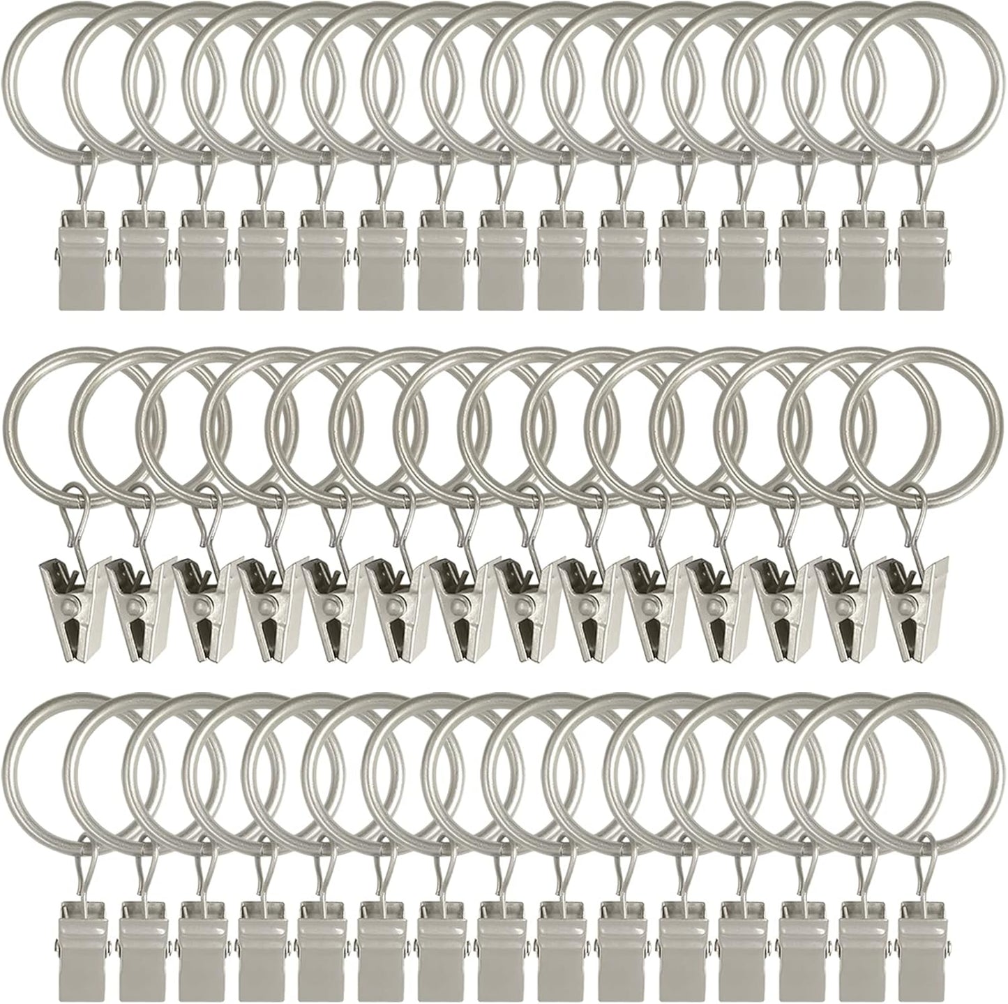 Skiennix 44 Pack Metal Curtain Rings - Durable Drapery Clips with 1 Inch Inner Diameter | Matte Silver Finish