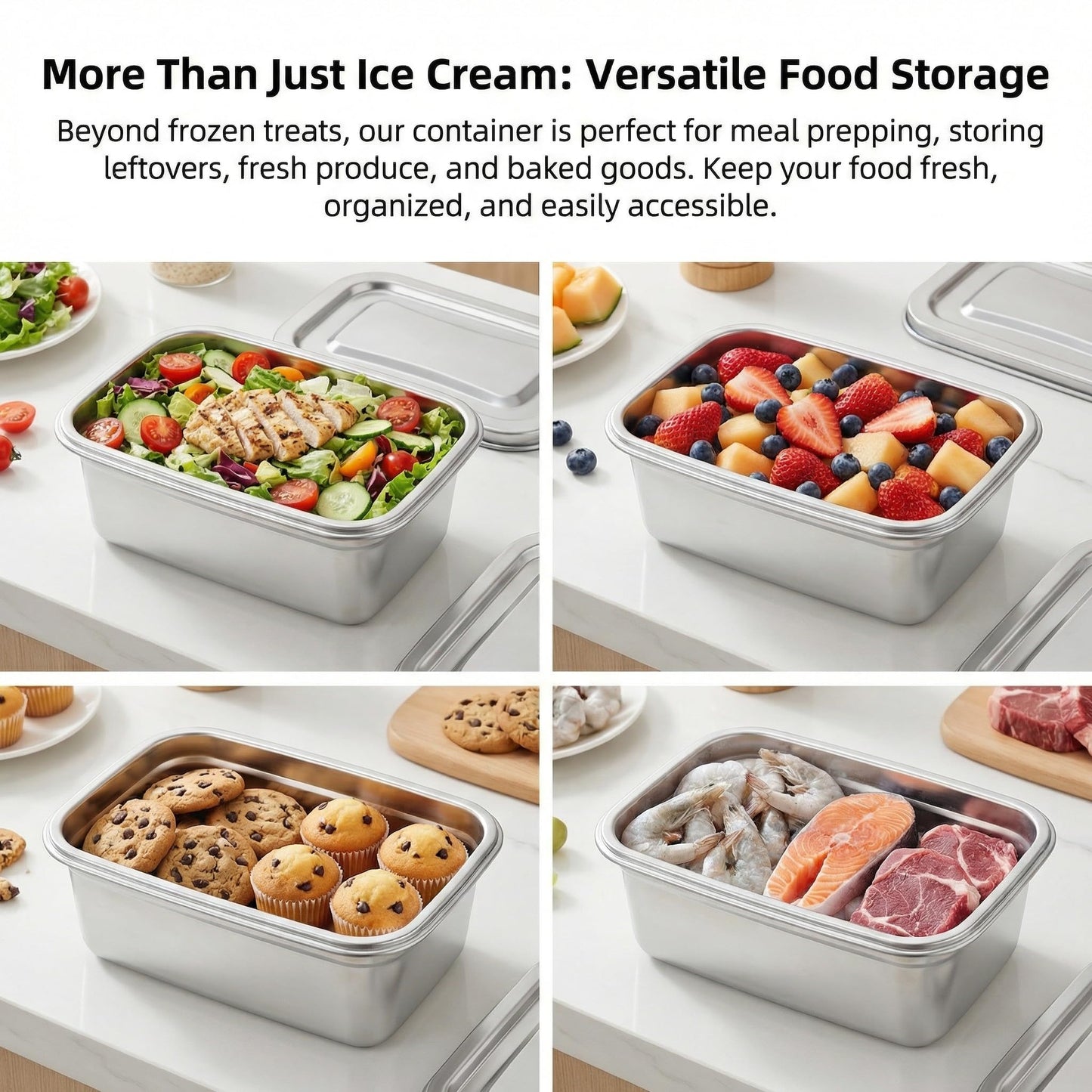 Hemoton Reusable Ice Cream Storage Containers with Lids Stainless Steel Food Keeper Freezer Box Insulated Ice Cream Tub for Refrigerator Home Made Ice Cream, 0.76 Quart Airtight Box for Frozen Yogurt