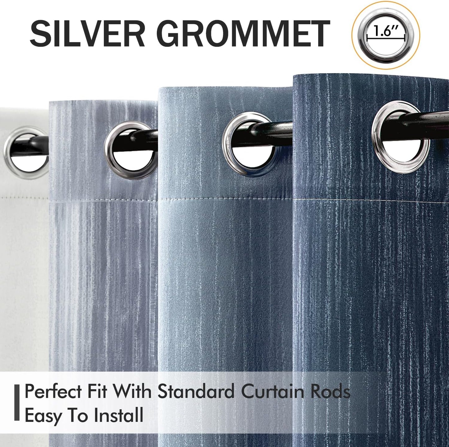 MIULEE Ombre Blackout Curtains - Navy Blue & Grey | Thermal Insulated 84" Drapes for Bedroom & Living Room, Set of 2
