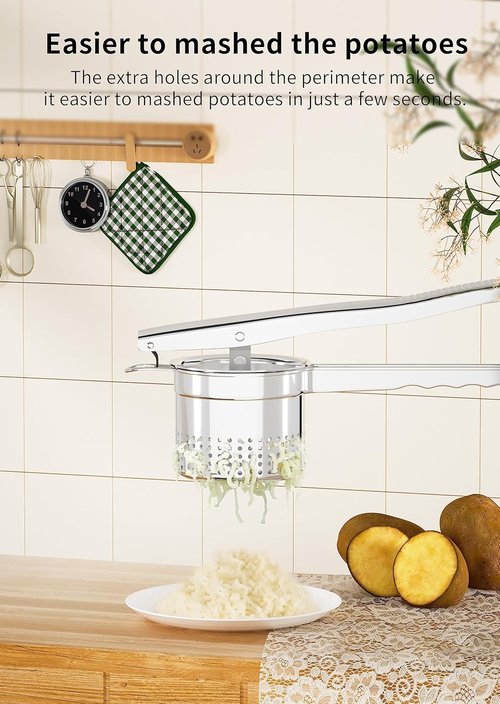 GloTika Potato Ricer - Heavy Duty 15oz Stainless Steel Masher with Ergonomic Handle | Perfect for Mashed Potatoes