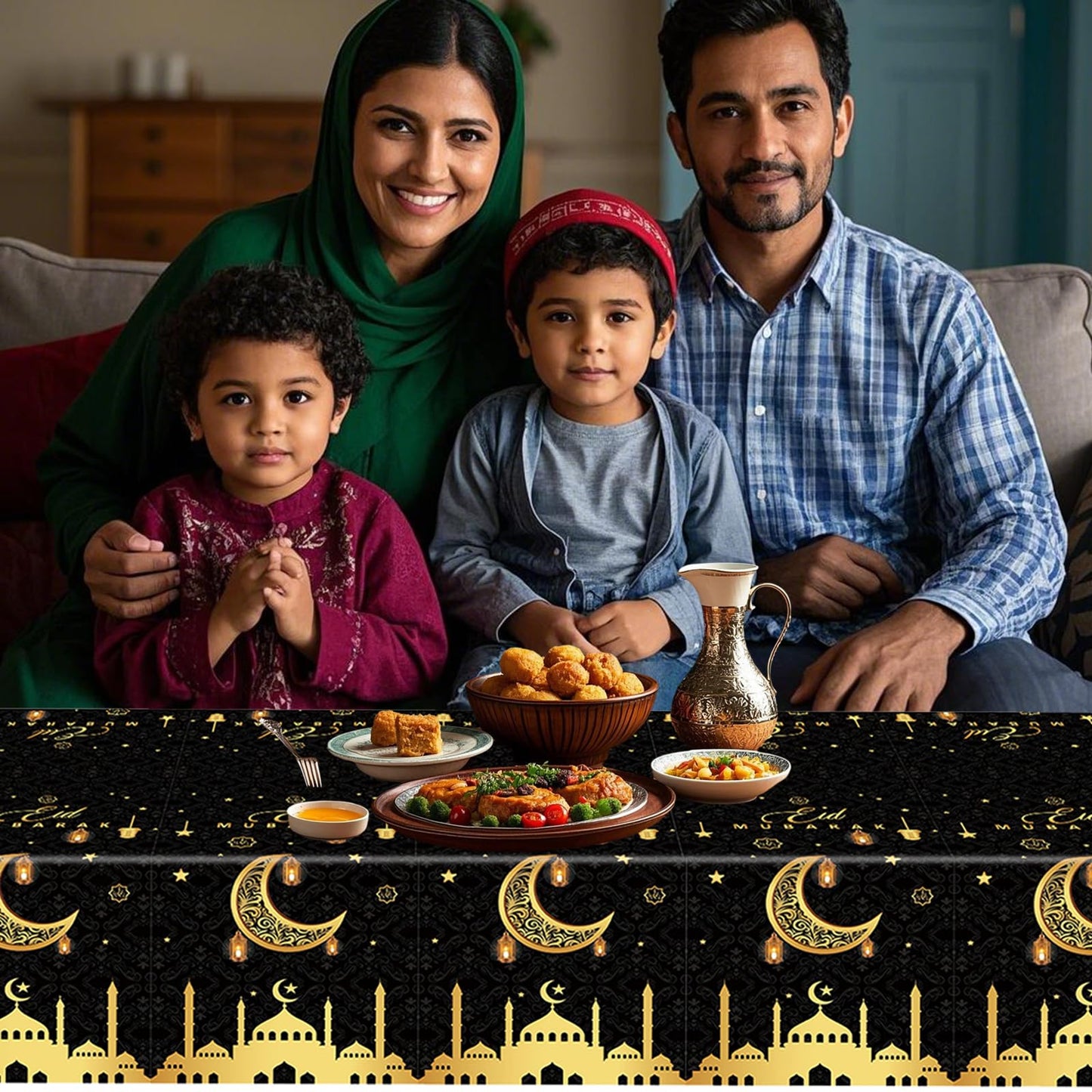 3 Pack Ramadan Decorations Ramadan Table Cloth, Black and Gold Eid Mubarak Tablecloth, 108x54 inch Ramadan Mubarak Table Cover, Ramadan Eid Decorations for Home, PE Plastic Disposable Tablecloth