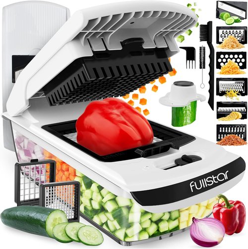 Fullstar Vegetable Chopper & Mandoline Slicer - 8-in-1 Food Chopper with Container, White