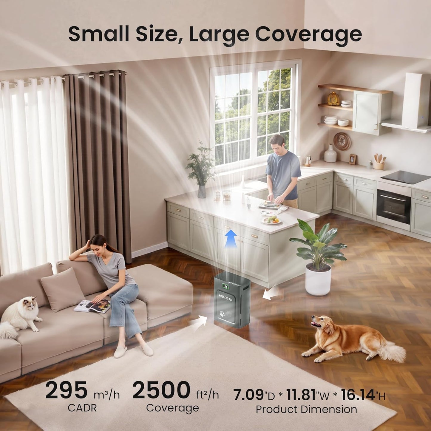 Skiennix Pet Air Purifier - H13 HEPA Filter for Large Rooms Up to 2500 Sq Ft | Removes Pet Hair, Dander & Odors