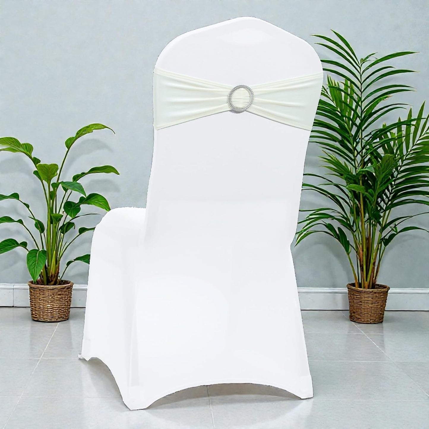 MDS Spandex Chair Sashes - Universal Fit Elastic Stretch Bow Ties with Buckle | Pack of 250 - Ivory