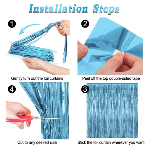 2 Pack Party Decorations, 3.28 FT x 7.05 FT Fringe Backdrop, Metallic Ocean Blue Foil Fringe Curtains Party Streamer Foil Backdrop, Light Blue Birthday Decorations Bachelorette Decor