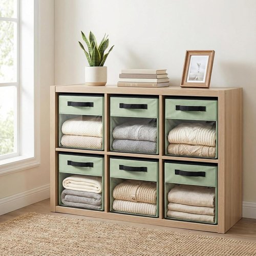 DECOMOMO Storage Bins - Fabric Cube Storage Bins with Window for Shelves | 11" | 6-Pack, Green