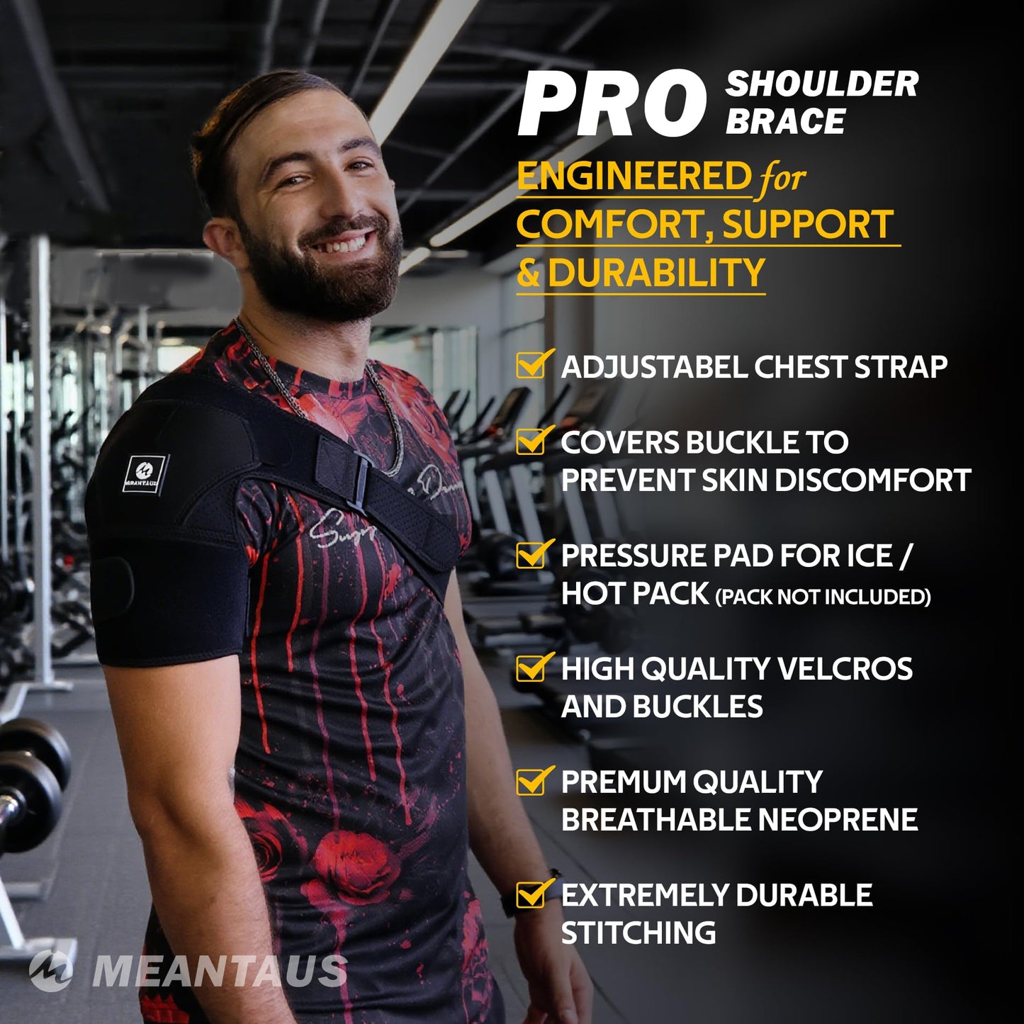 MEANTAUS Shoulder Brace – Comfortable Adjustable Support for Pain Relief & Recovery | Rotator Cuff Compression Sleeve Stabilizer for Sports, Gym & Injury Rehab | Fits Left/Right Shoulder, Men & Women (L)