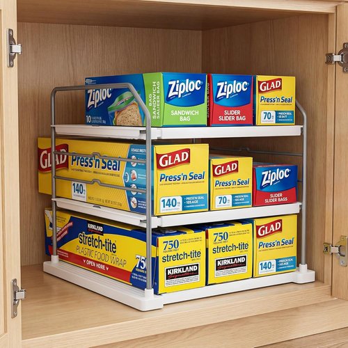 EVERIE 3-Tier Kitchen Cabinet Organizer - Adjustable Heavy-Duty Shelf Rack for Wraps & Snacks (11–16.7 in Wide)