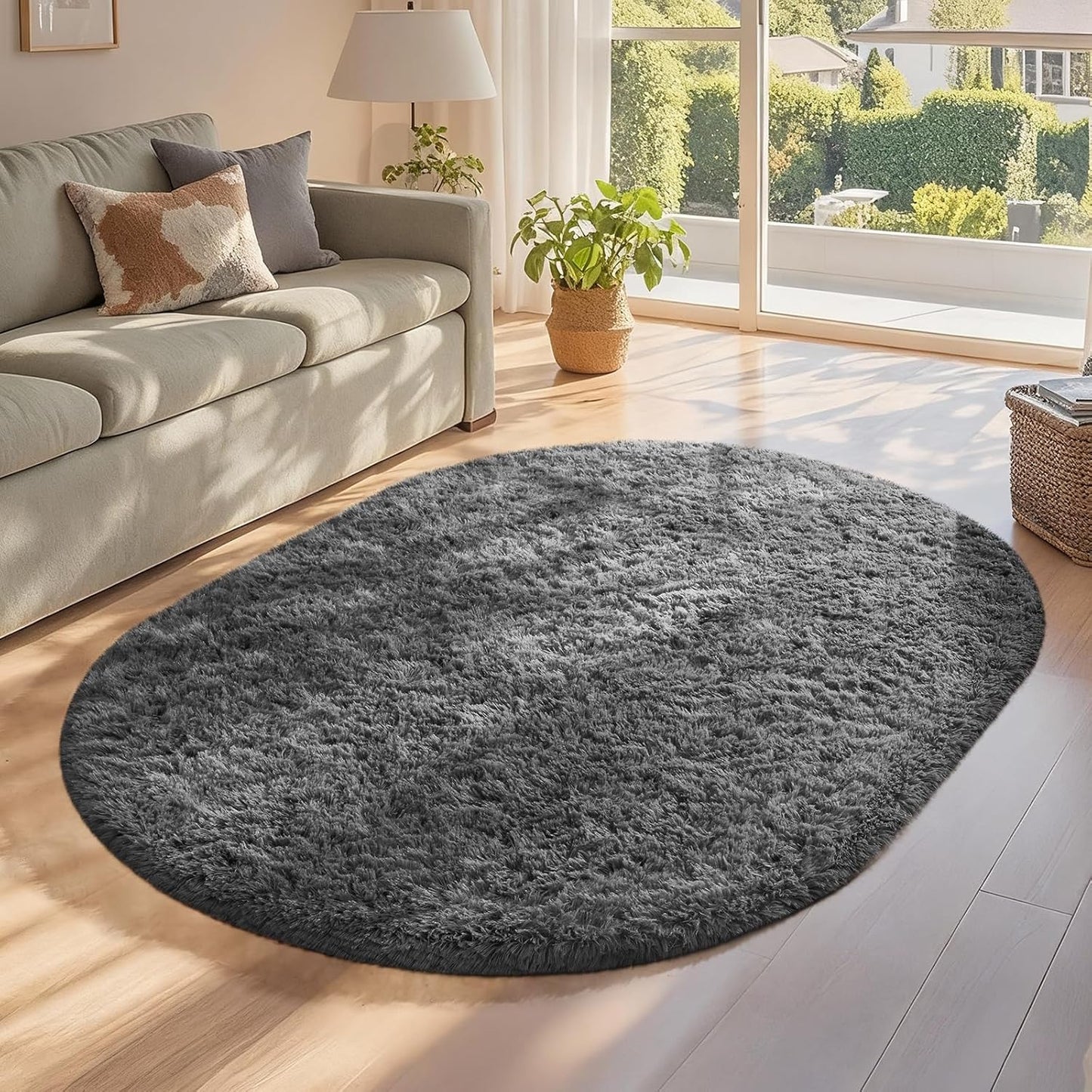 Ophanie Grey Oval Area Rug - Soft Plush Shaggy Carpet for Bedroom & Living Room | 3x5 ft