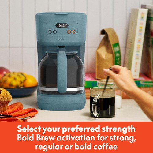 Bella 12-Cup Programmable Coffee Maker - Easy LCD Display, Auto Shutoff, Reusable Accessories | Surf Color