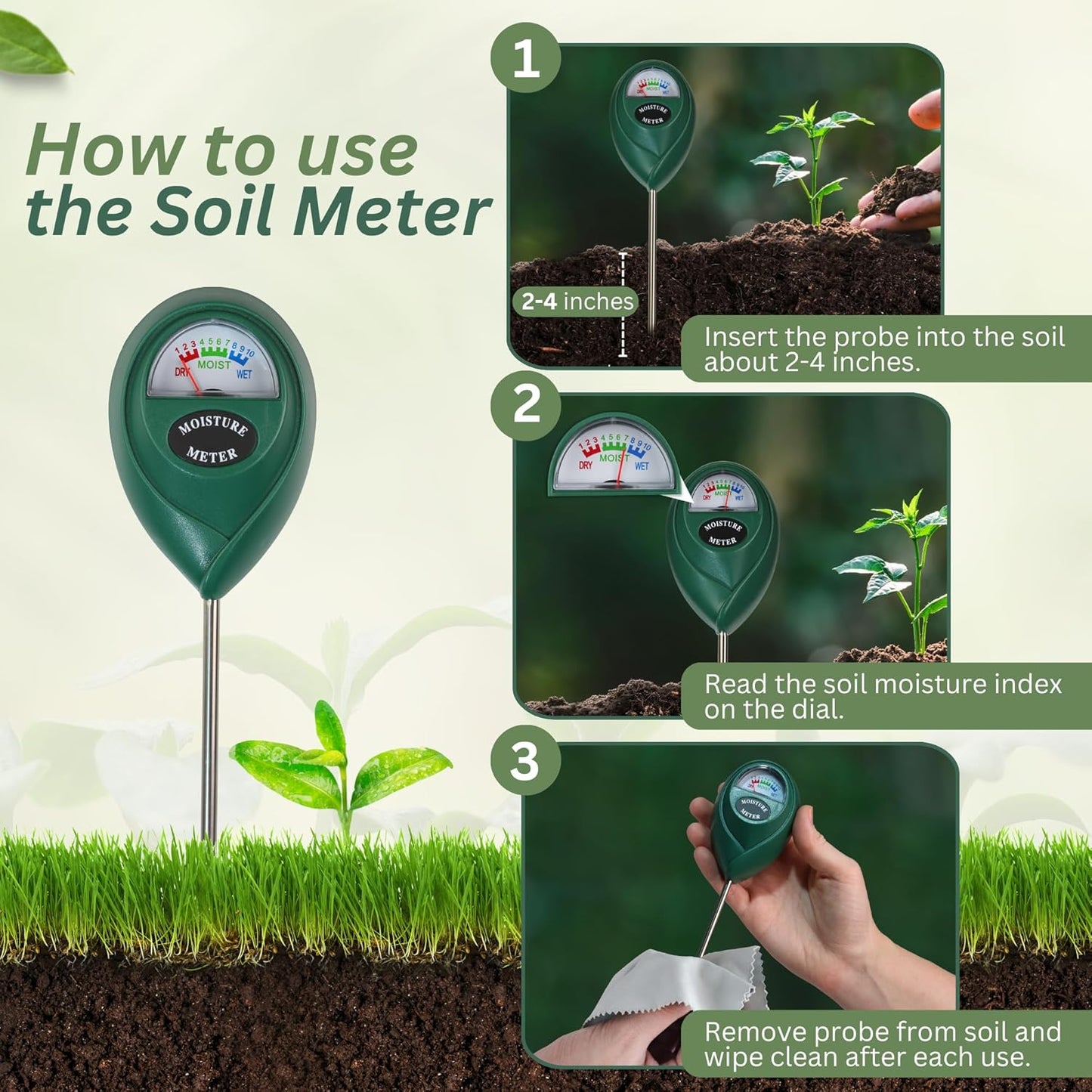 Skiennix Soil Moisture Meter - Accurate Sensors for Indoor Plants | Easy to Use, Compact Design