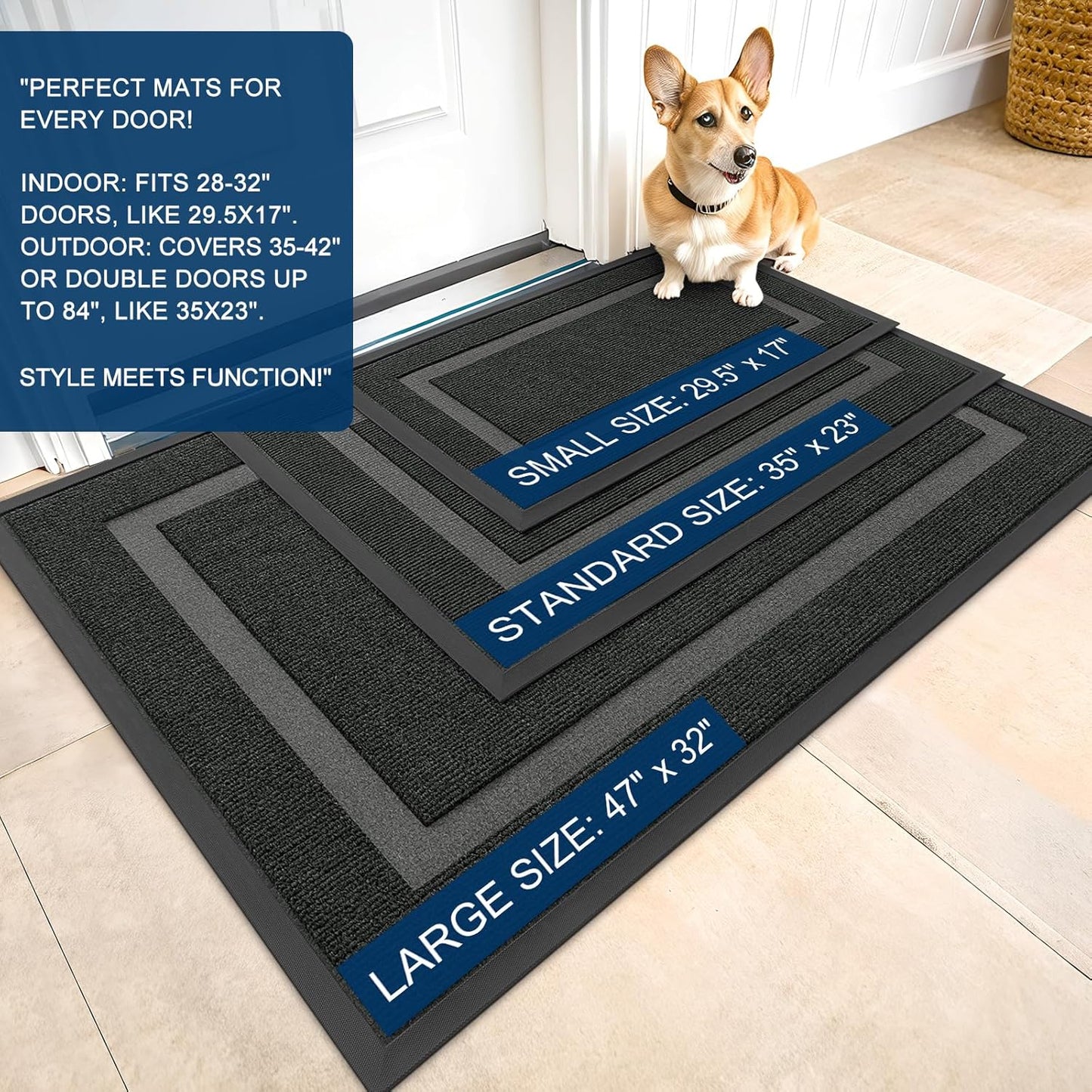 OLANLY Waterproof Front Door Mat - All-Season, Fade Resistant, Easy Clean | 47x17 Inch, Black