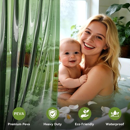 Clear Green PEVA Shower Curtain Liner by [Brand Name] - Waterproof, Lightweight, 72 x 72 Inches with 3 Strong Magnets
