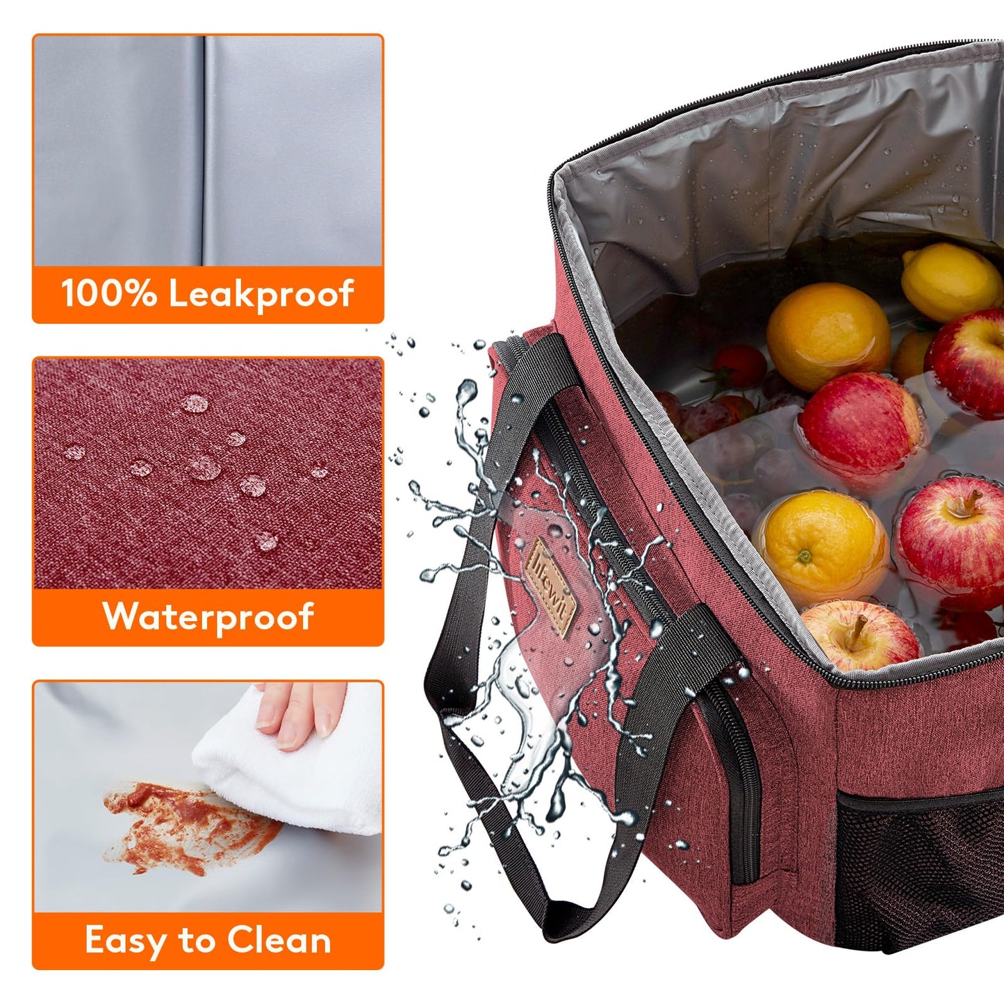 Lifewit Large Lunch Bag, Insulated Lunch Box, Soft Cooler Cooling Tote for Adult Men Women, Burgundy 40-Can (24L)